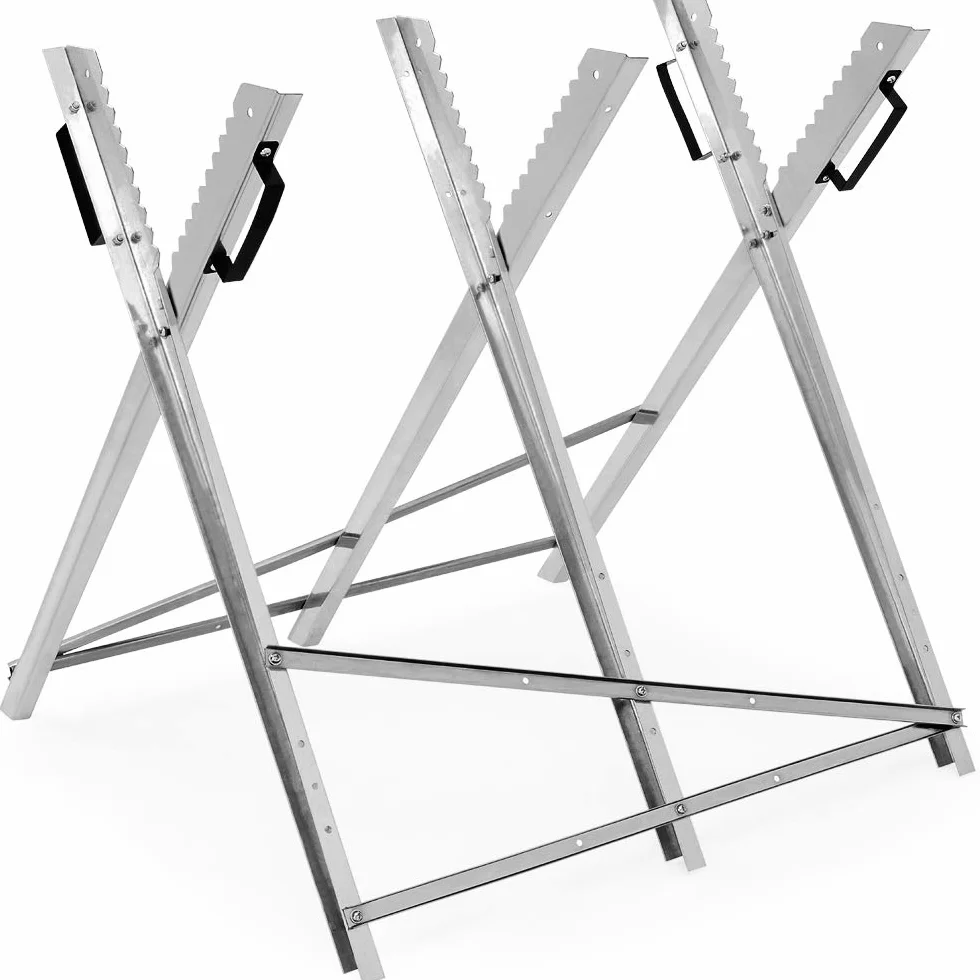 GARDEBRUK® Caballete para Cortar Leña Serrar Madera Soporte Motosierra Troncos Banco Plegable Antideslizante Capacidad 150Kg Metal Galvanizado