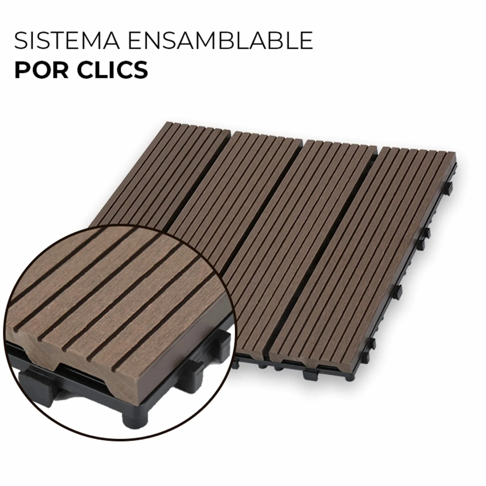 Set de 11 Baldosas de Exterior Madera Composite WPC 1m² Antideslizantes 30x30cm Marrón Café