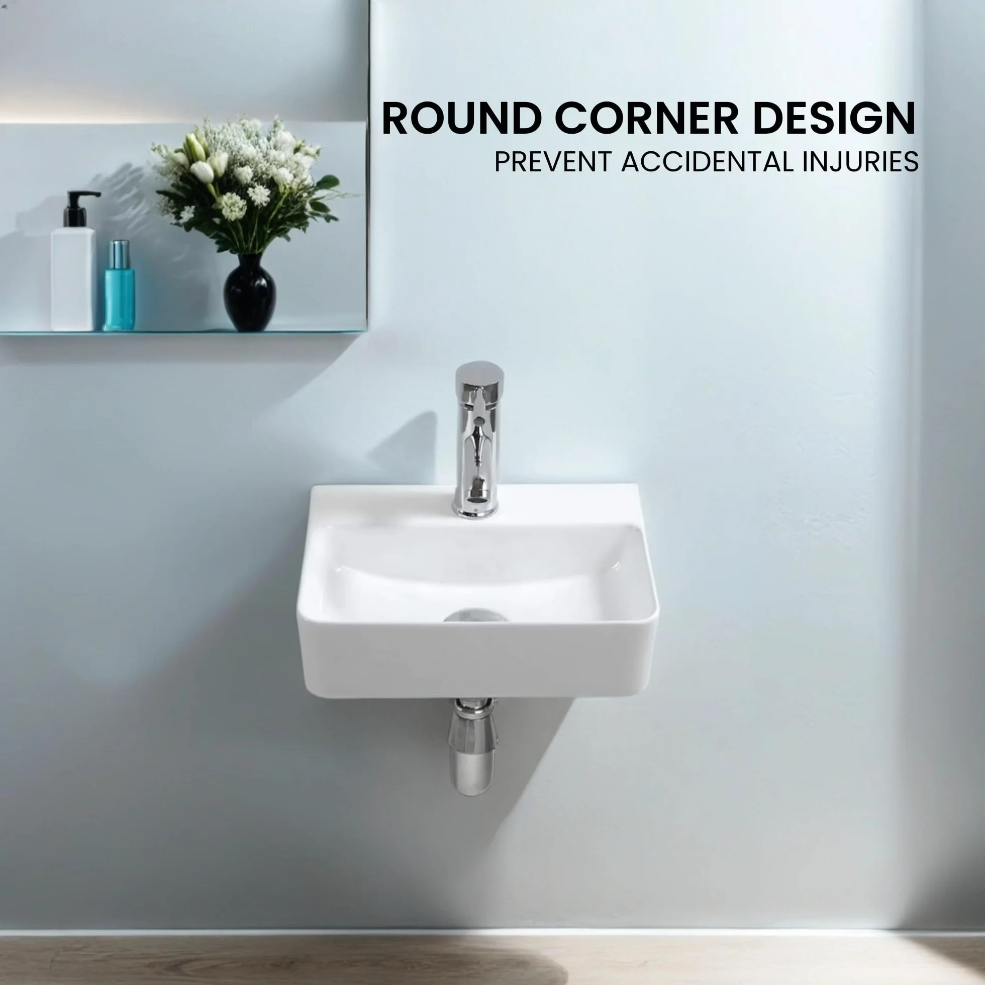 Lavabo de Cerámica, Lavamanos Blanco de Aseo Anti-manchas, Lavabo sobre encimera para Baño, Fácil de Limpiar y con Conexiones Estándar. Ideal para Cocina o Baño. (36,5x25,5x10,5 CM)
