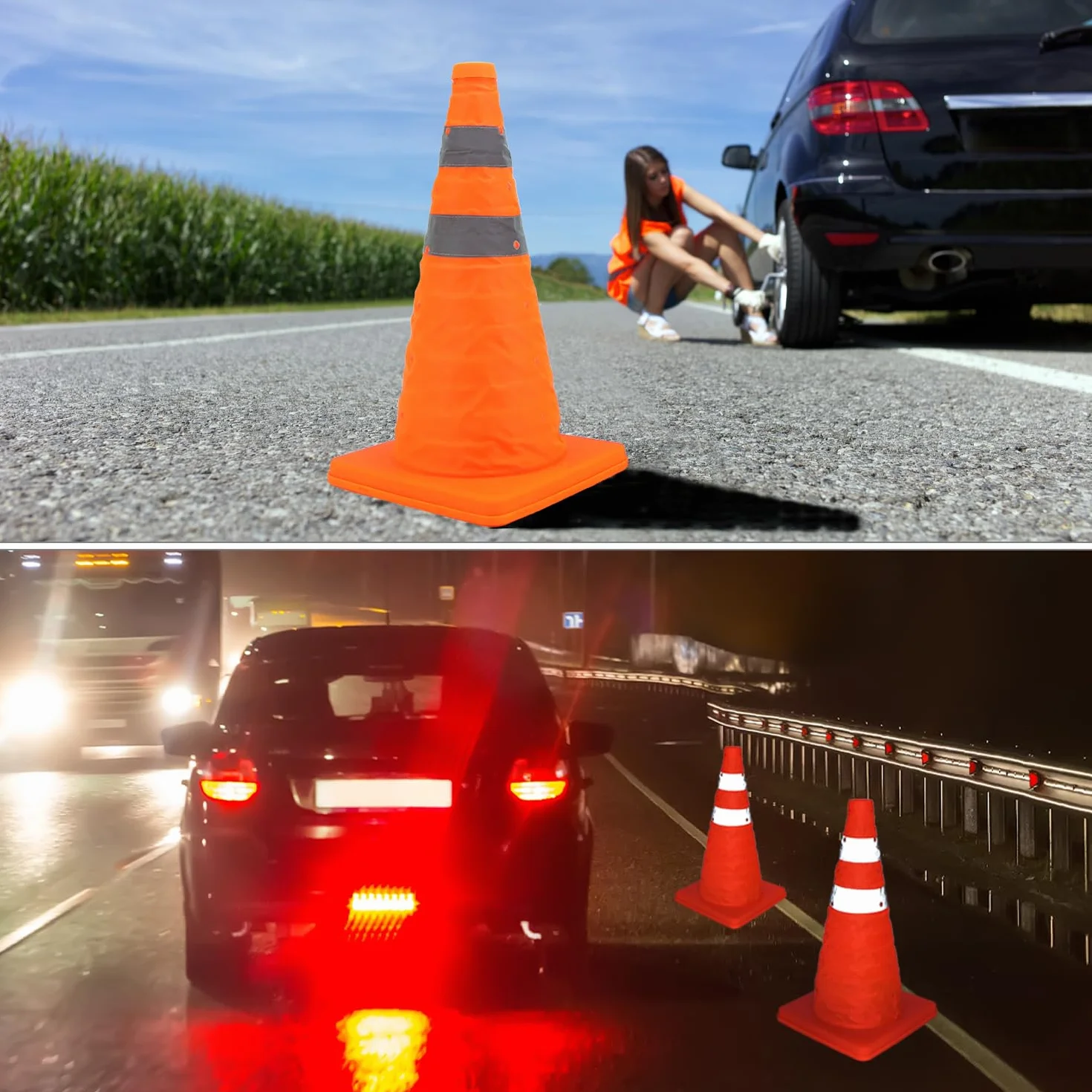 QWORK 4 Piezas 45cm Conos de Seguridad Vial Plegables Reflectantes