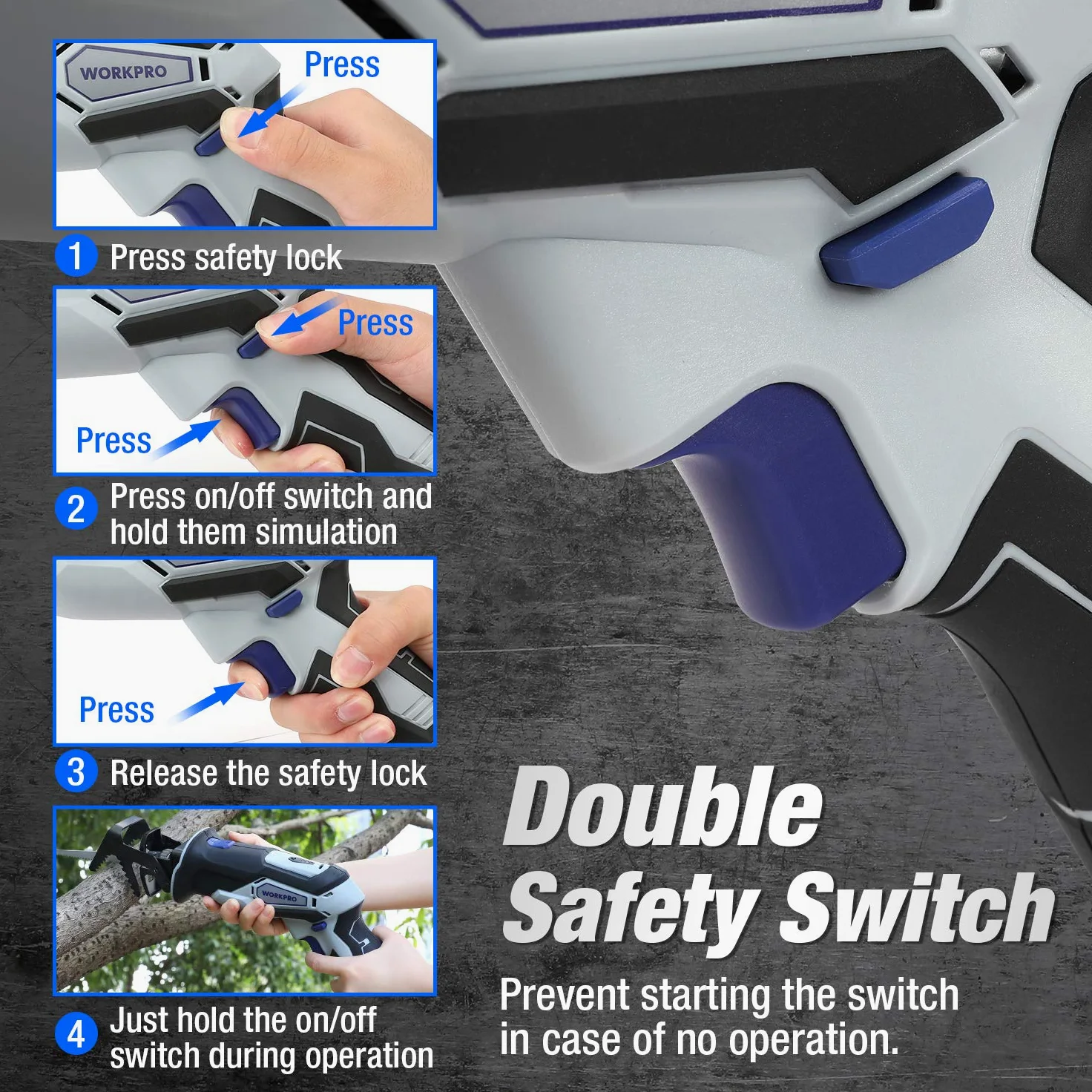 WORKPRO Sierra Sable Inalámbrica, Sierra Alternativa 12 V con Batería de 2000 mAh, Velocidad Variable hasta 2900 rpm, Carga Rápida, Podadora Inalámbrica con 3 Hojas de Sierra para Madera y Metal