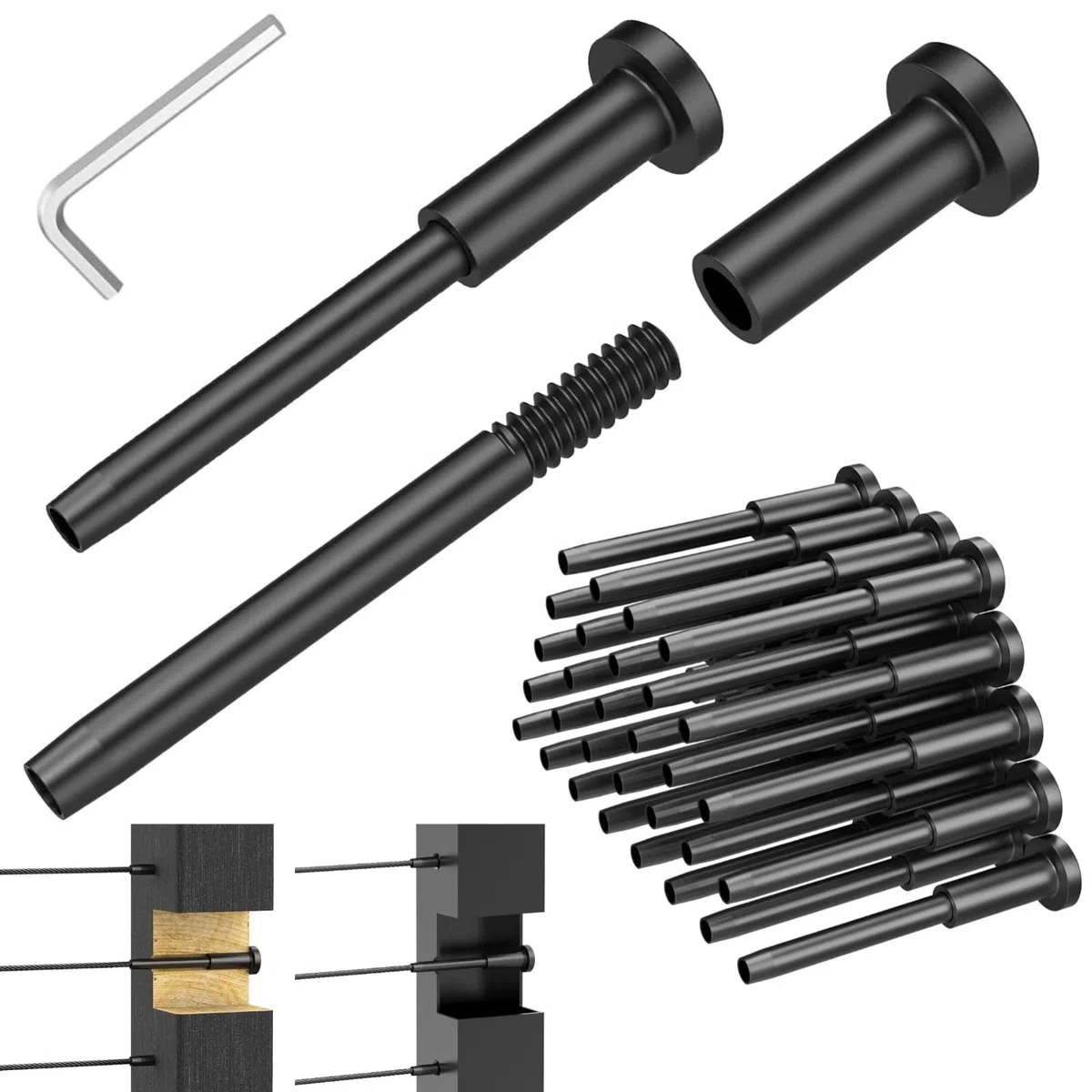CKE Juego de 20 barandillas de cable invisibles, terminales tensores de acero inoxidable T316 para sistema de barandilla de cable de 1/8 pulgadas, receptor invisible y accesorios de extremo de perno