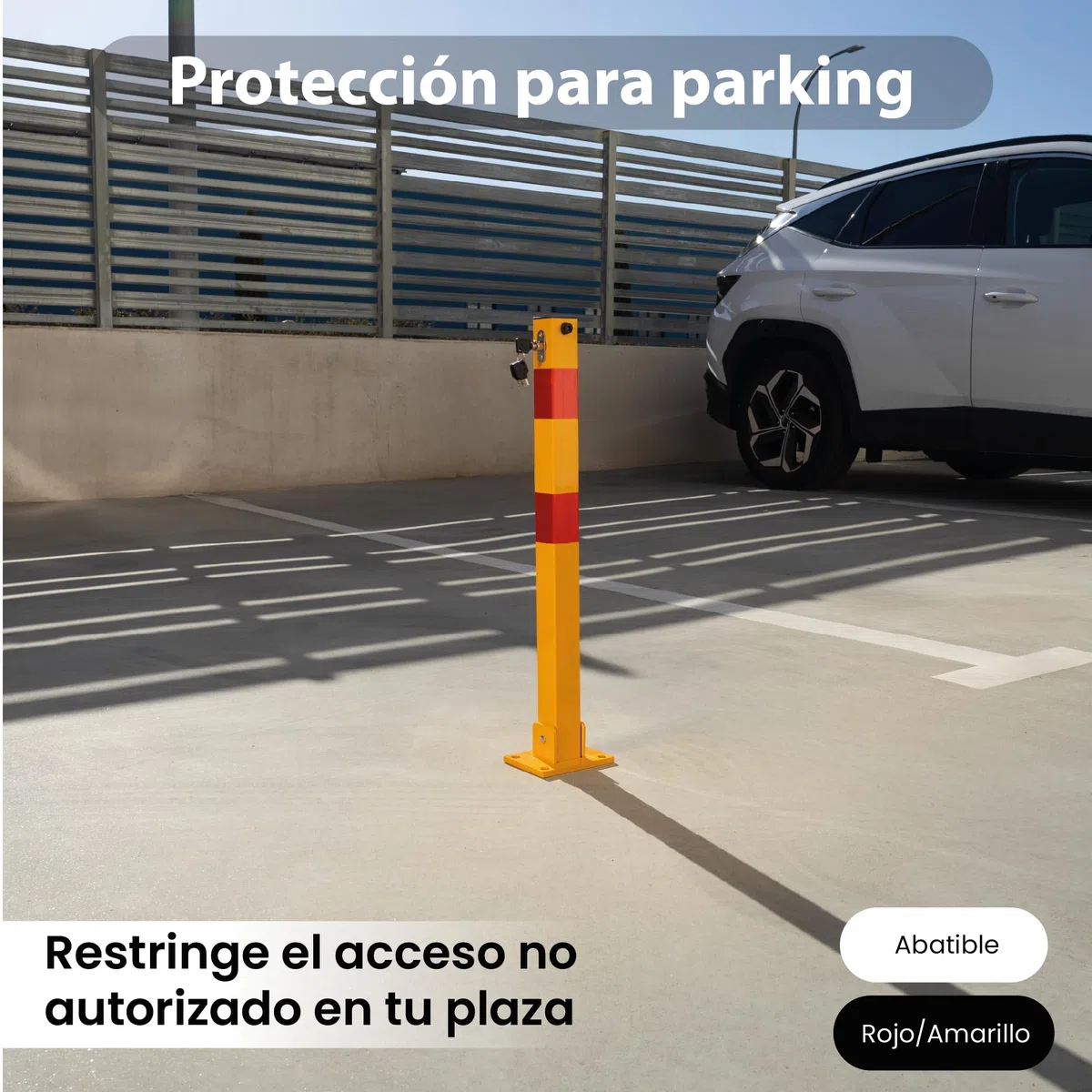 EBERSIGN - Pack 2 Cepo para Plaza Garaje Reflectante con Llave | Bolardo para Parking Acero Galvanizado Resistente | Barrera Parking de Fácil Instalación y Durable, 72,5 x 11 x 70 cm