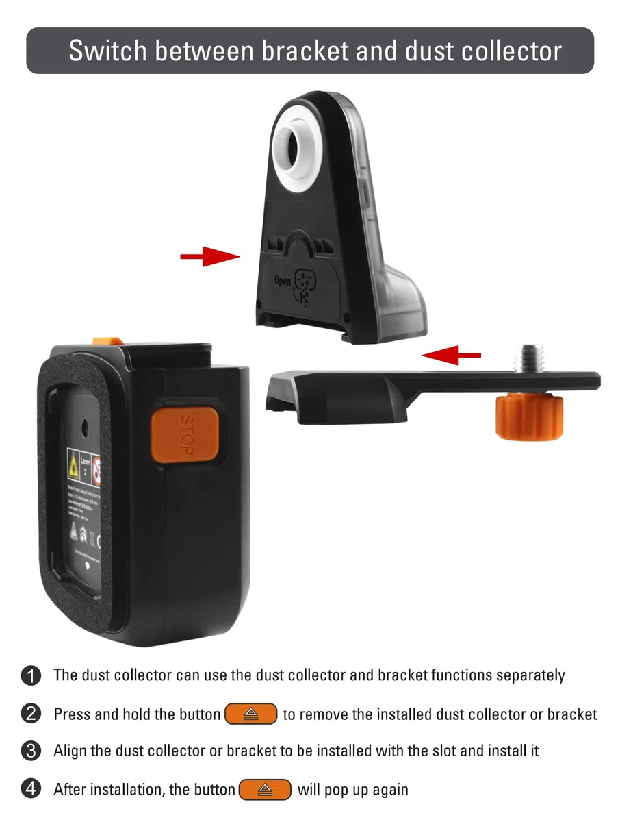 M9912 Colector de Polvo de Taladro Eléctrico con Nivel Láser, Boquilla de Polvo de Taladro, Taladro de Vacío de Succión de Pared para Taladrar Sin Polvo (Compatible con Taladros de Hasta 13mm)