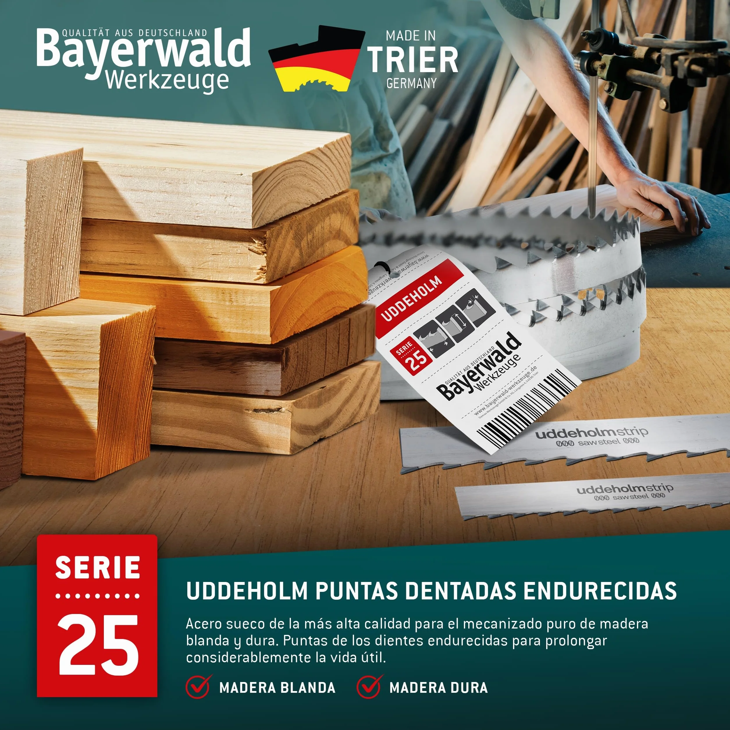 Bayerwald Uddeholm hoja de sierra de cinta con dientes endurecidos - 2240 x 20 x 0.5 x 7 / para todos los tipos de madera comunes/cinta de sierra compatible con Metabo BAS 317 PRECISION DNB. Metabo