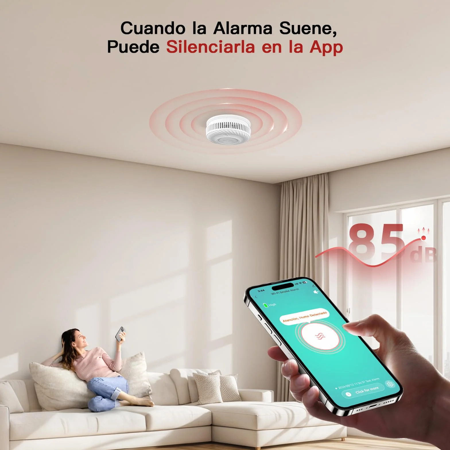 PHYSEN WiFi Detector de Humo y Monóxido de Carbono con 10 Años de Vida Útil y Batería Reemplazable, Detector Combinado Compatible con la App Tuya, Certificación Estándar EN14604 & EN50291, 1St