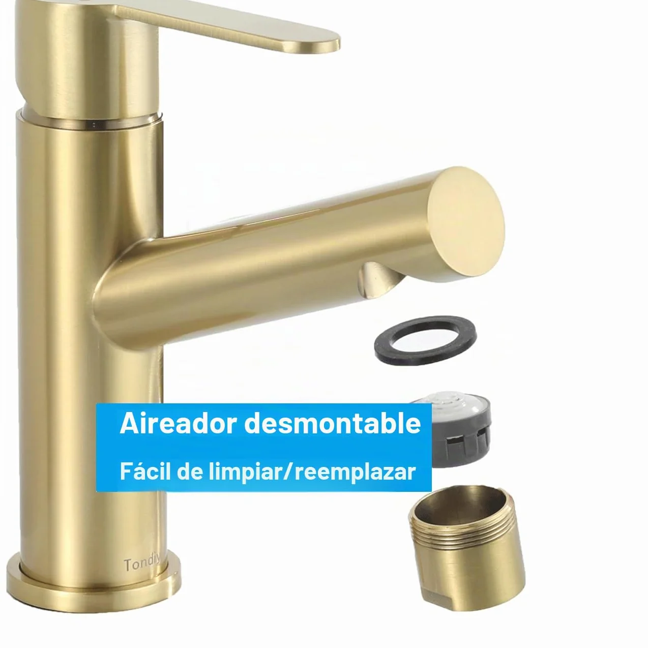 Grifo de Lavabo de Baño Oro, Ángulo de Salida de Agua Cómodo, Grifería para Lavabo de Esquina, Mezclador Monomando de Acero Inoxidable 304, Aireador Extraíble, Agua Fría y Caliente