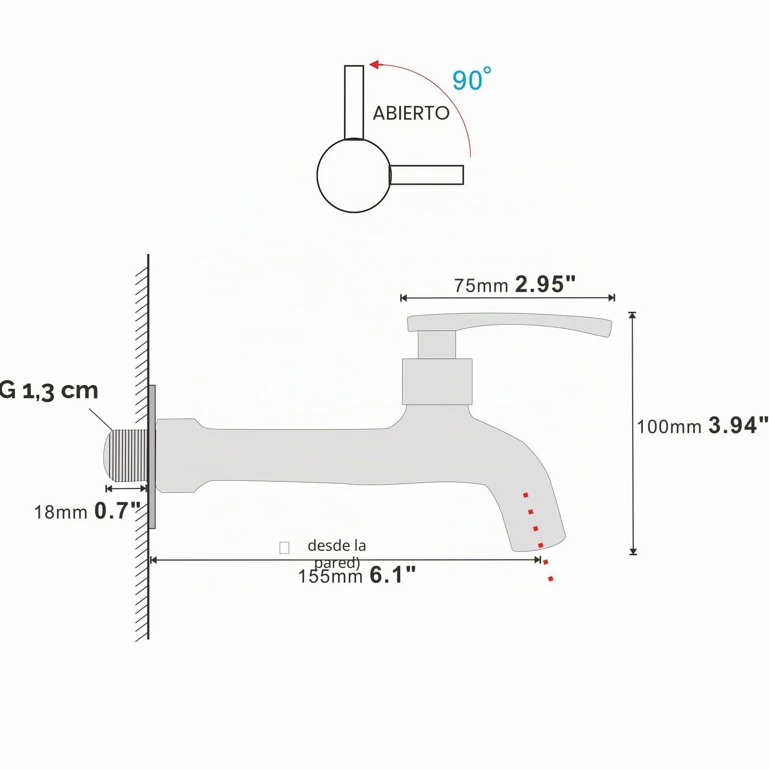 Grifo de Cromo Latón para Lavandería y Baño - Montaje en Pared, Agua Fría