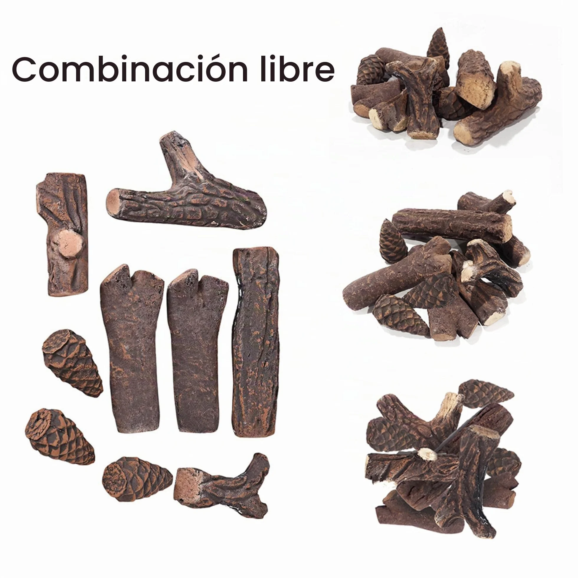 Juego de Troncos de cerámica para Chimenea de etanol de Gas, Madera de Pino Hecha a Mano para Uso en Interiores,Bioetanol Tronco Ceramica Chimenea