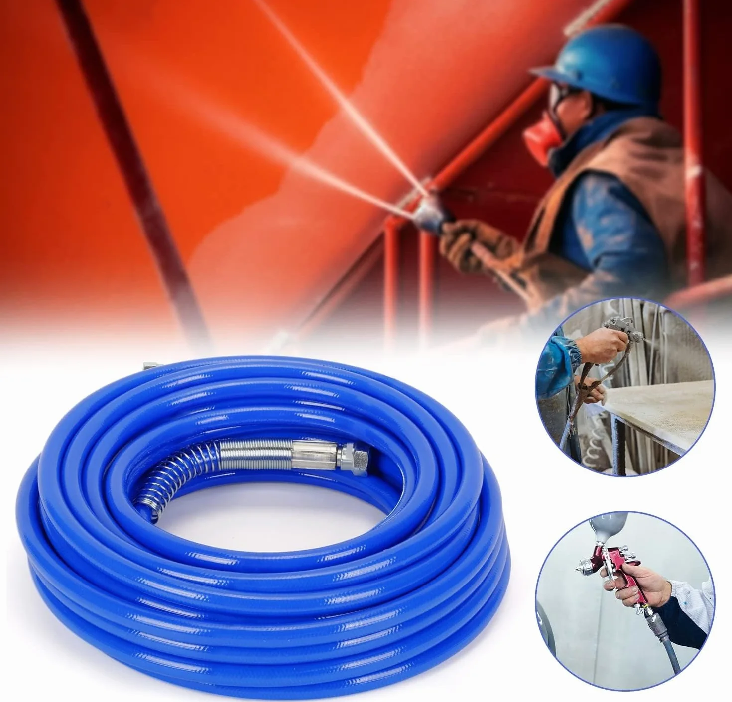 Manguera pulverizadora de pintura sin aire de 15m, tubo de fibra de alta presión, azul