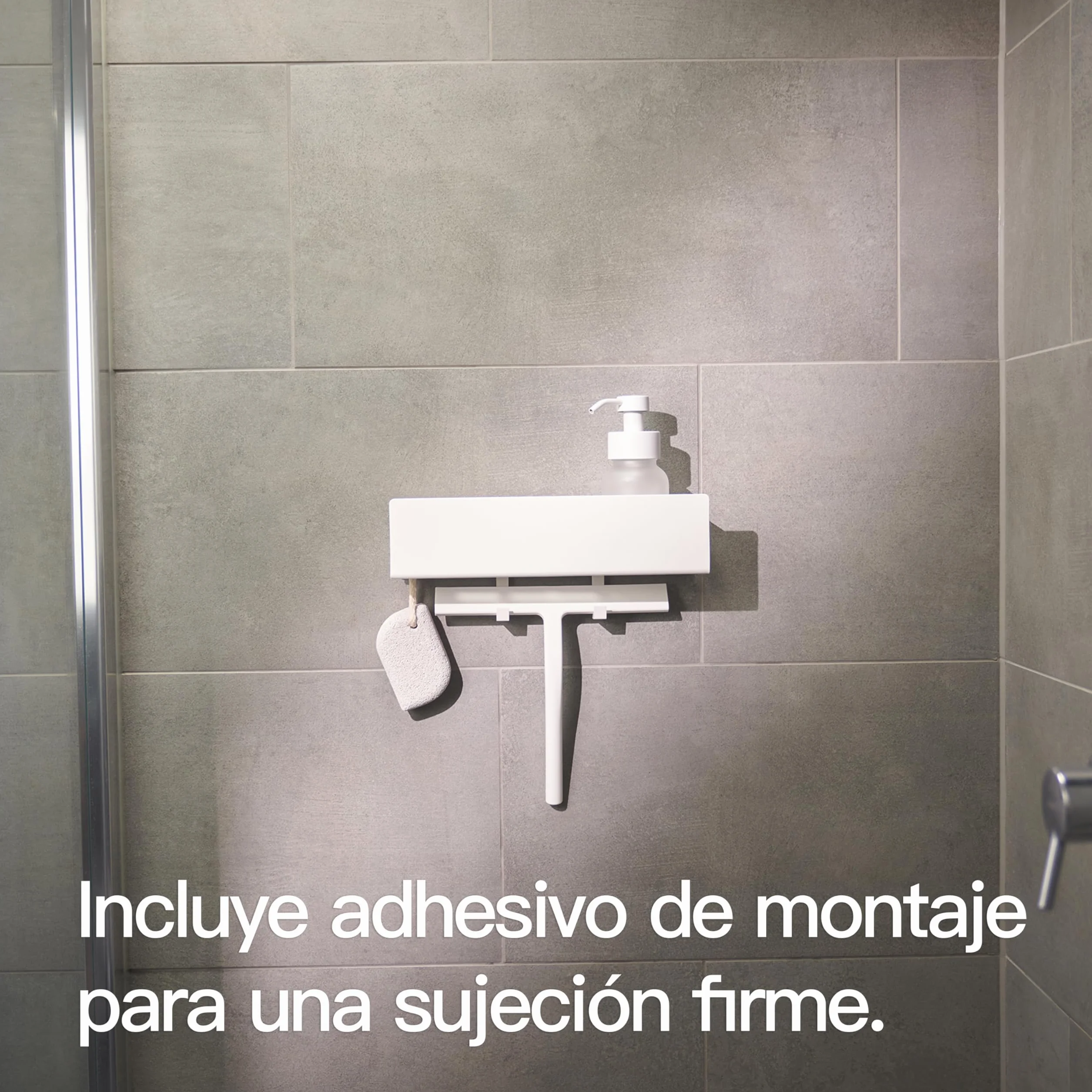 Hamburgo Estantería Ducha sin Taladro 30 cm Blanco Mate con 2 Ganchos