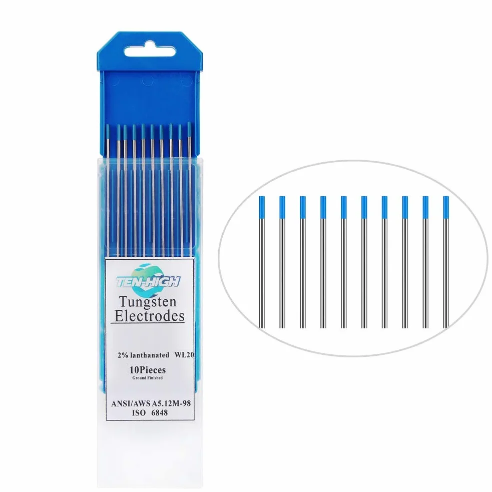 TEN-HIGH tig Electrodos de tungsteno Electrodos de soldadura, Lantano 2% Azul, Para soldadura CC y CA, 1.6 mm x 150 mm
