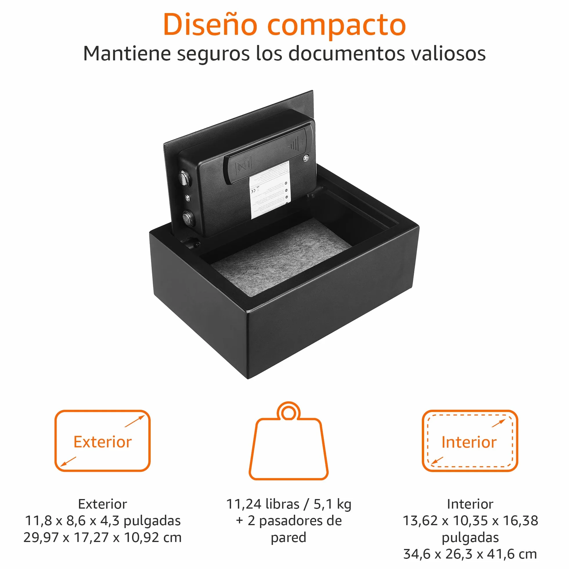 Amazon Basics Caja fuerte de escritorio pequeña con teclado electrónico Negro 30 x 22 x 11 cm