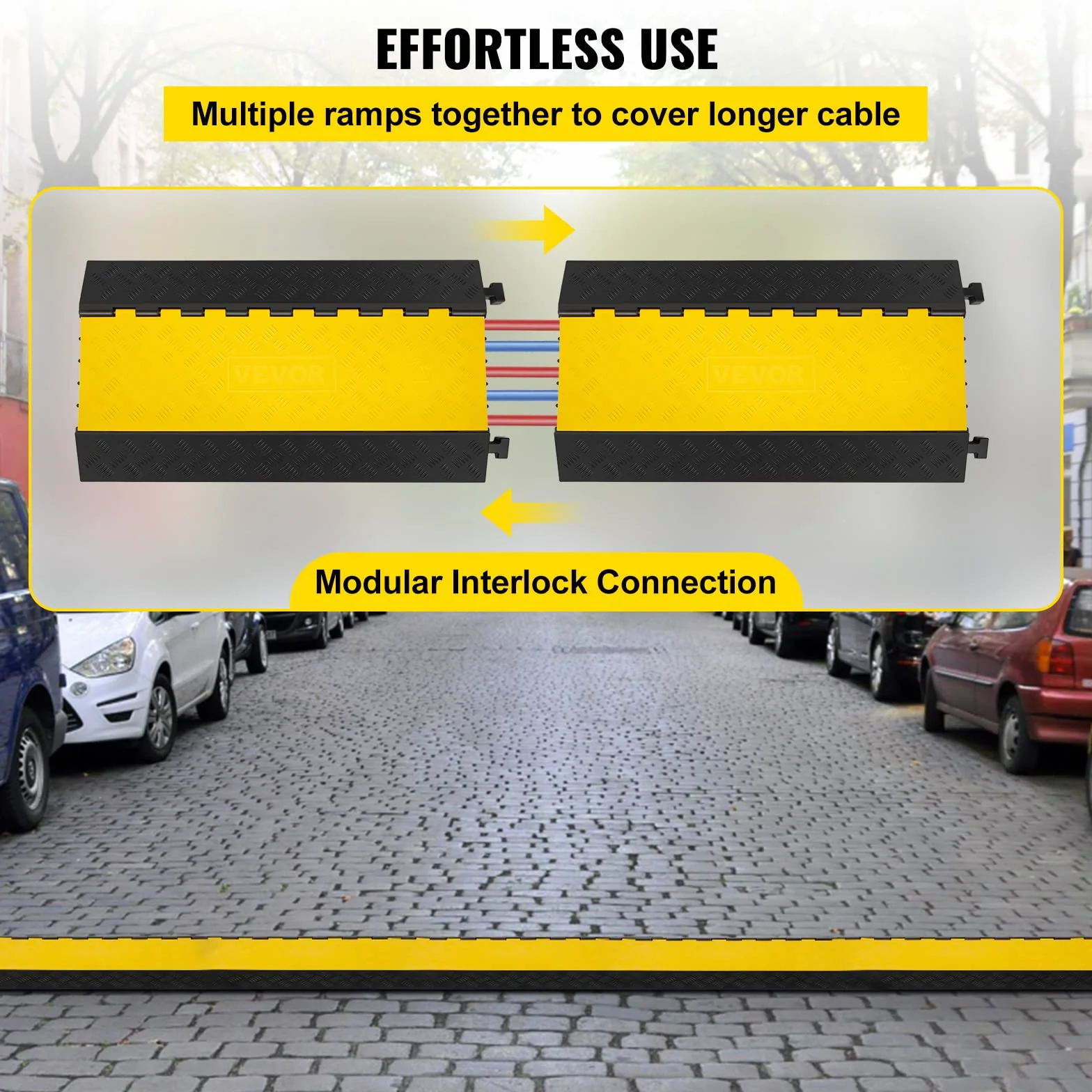 Happybuy Pasacables de Suelo para Proteger las Cables Protector de Cables Protector de Cubierta de Piso de Cables Exteriores Protector de Cubierta de Goma 5 canales