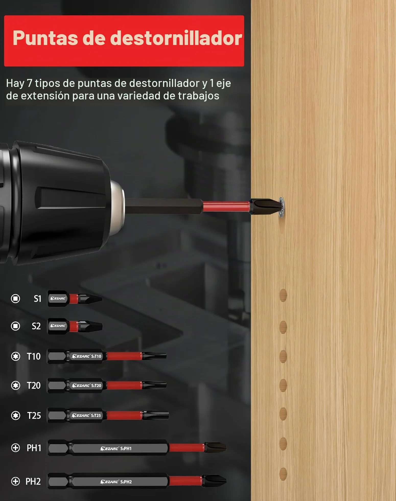 EZARC Set de brocas avellanadoras,24 piezas.Incluye brocas cónicas y 6 palitos de madera.Vástago hexagonal de 1/4",cambio rápido.Ideal para trabajos de carpintería.Caja de almacenamiento incluida.