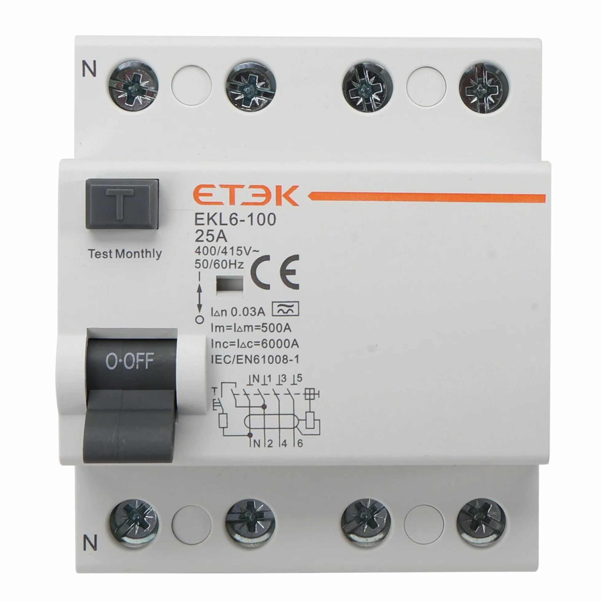 Interruptor Diferencial Superinmunizado 4P 25A 30mA Tipo A - Protección Contra Fugas Eléctricas - RCCB (3P+N) - Montaje en Carril DIN - Cuadro Trifásico o General
