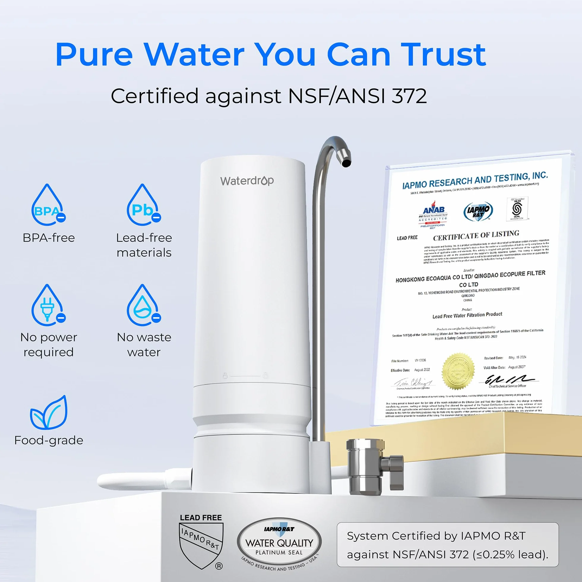Waterdrop WD-CTF-05 Filtro de Agua para Encimera, 4000 Galones, Recordatorio de Vida, Reduce Metales Pesados, Mal Olor y 99% Cloro