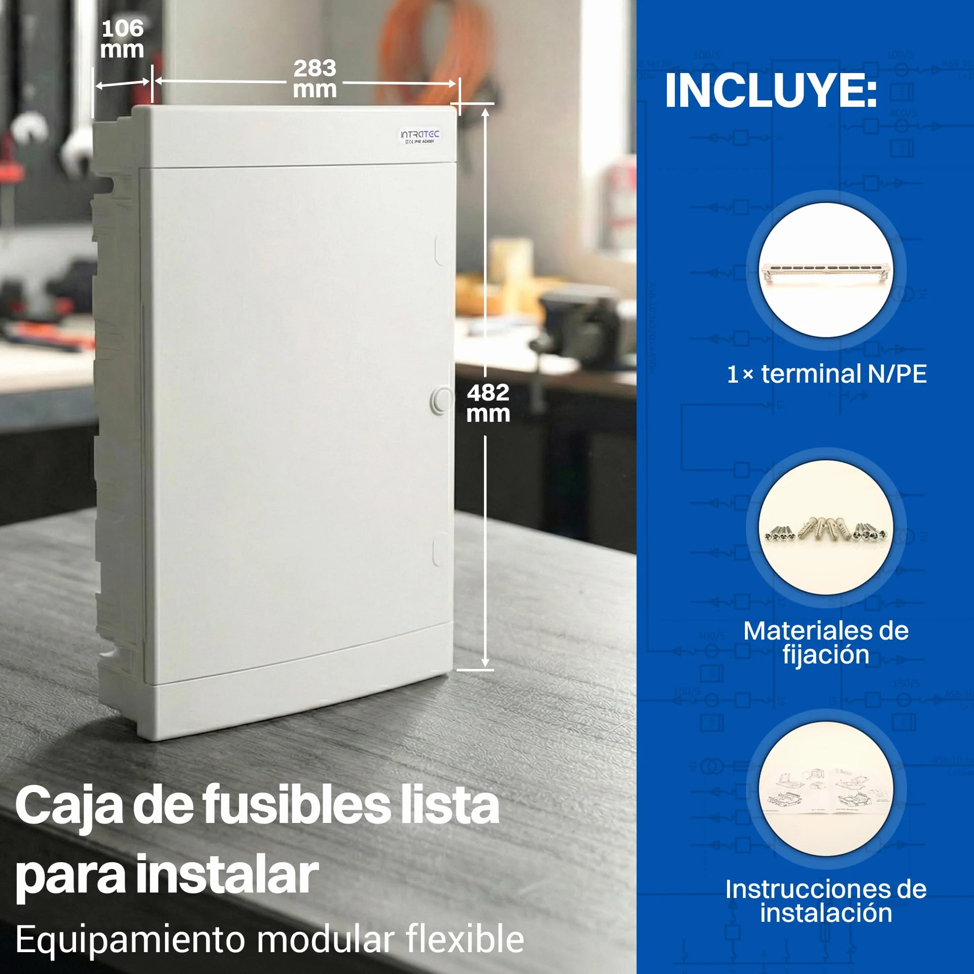 Intratec Caja de Distribución Empotrada 3 Fila IP40 36 Módulos Blanco 482x283x106mm