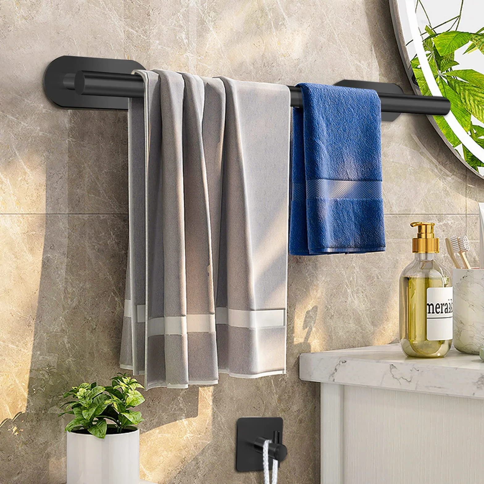 AIKER Toalleros de Baño Sin Taladro, 8 Piezas Juego de Acero Inoxidable 304 para Pared