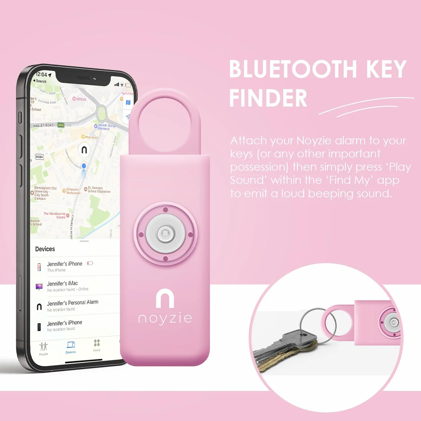 Alarma personal mujer GPS rastreador llavero autodefensa sirena 130 dB Bluetooth recargable Apple Find My