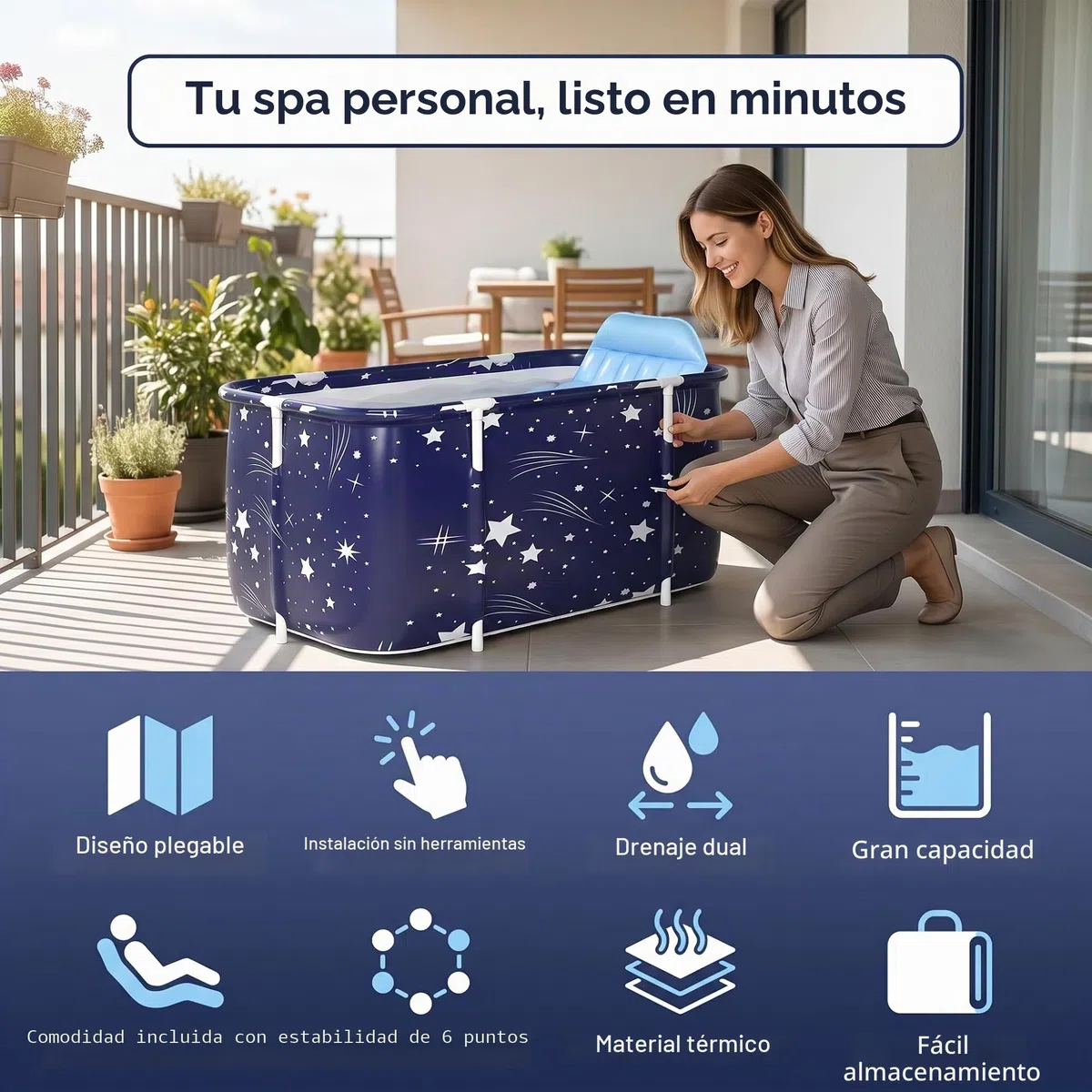 Bañera Plegable para Adultos Portátil 120 x 55 x 50cm Para Baño Caliente, Spa, Cubo De Baño Grueso, Bañera Grande De Múltiples Capas Con Respaldo, Cojín Y Bomba Inflable