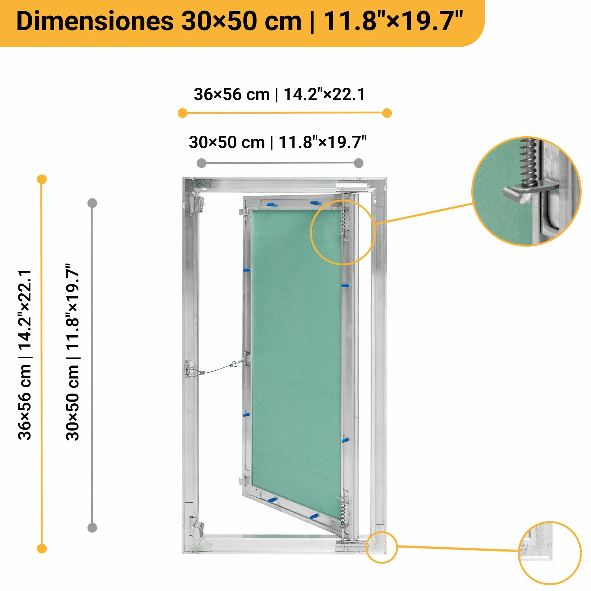 Proxinova Trampilla Pladur 30x50 cm Aluminio Caja Tapa Cuadro Eléctrico Compacta Desmontable
