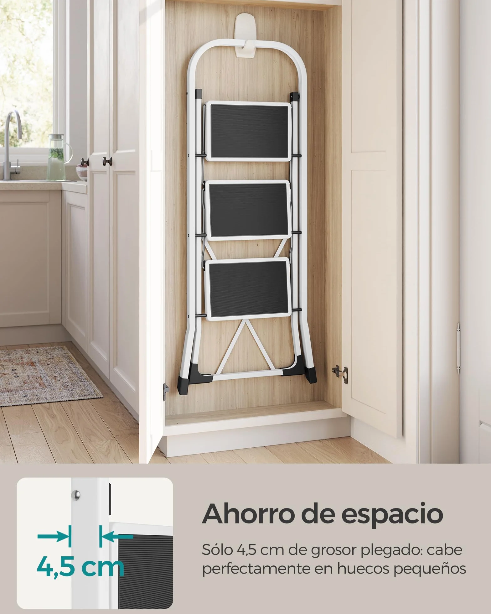 SONGMICS Escalera de Tijera 3 Peldaños Plegable 150 kg Blanco GSL03WT