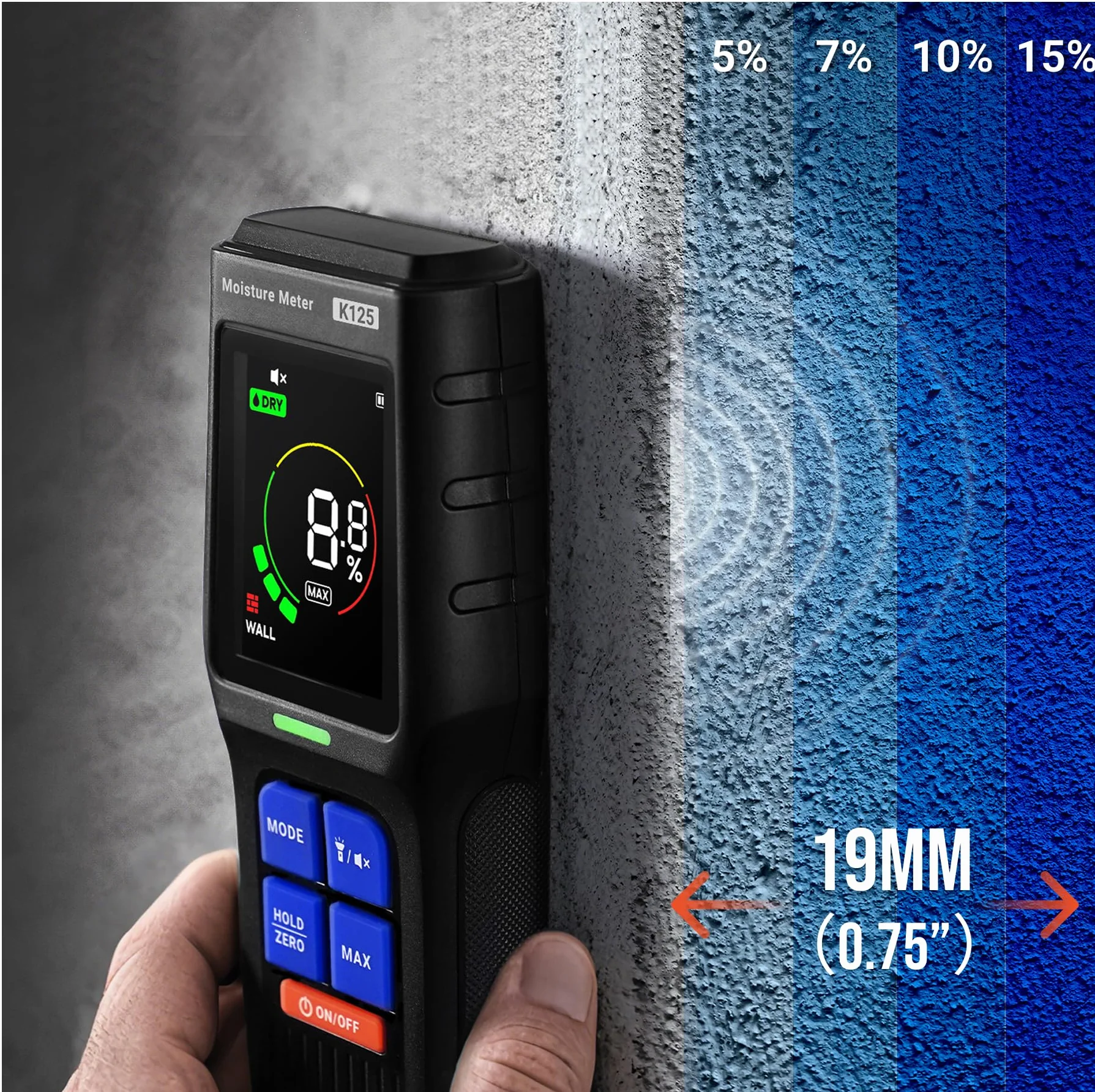 Medidor Humedad Pared, Medidor de Humedad Sin Pin con Pantalla LCD, Alarma Sonora, Detector no Destructivo para Madera, Yeso y Mampostería, 4 Modos, Detección Hasta 19 mm de Profundidad