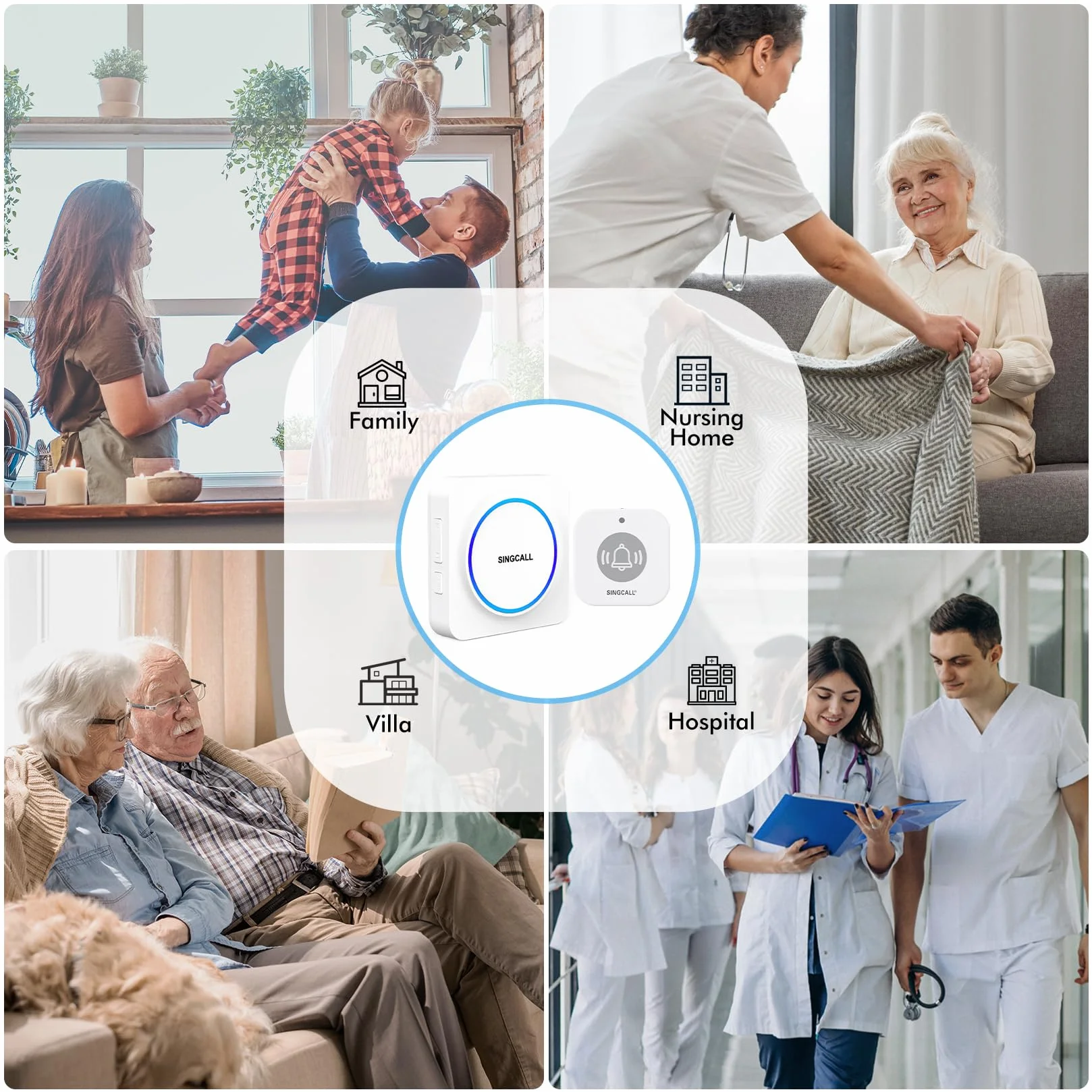 SINGCALL Botón Emergencia Ancianos Portátil con Llamada SOS Avisador Personas Mayores Alarma Movil Inalambrica Alarma Panico para Pacientes, 32 Melodías, Volumen 0-100dB, 1 Receptor Portátil + 1 Botón