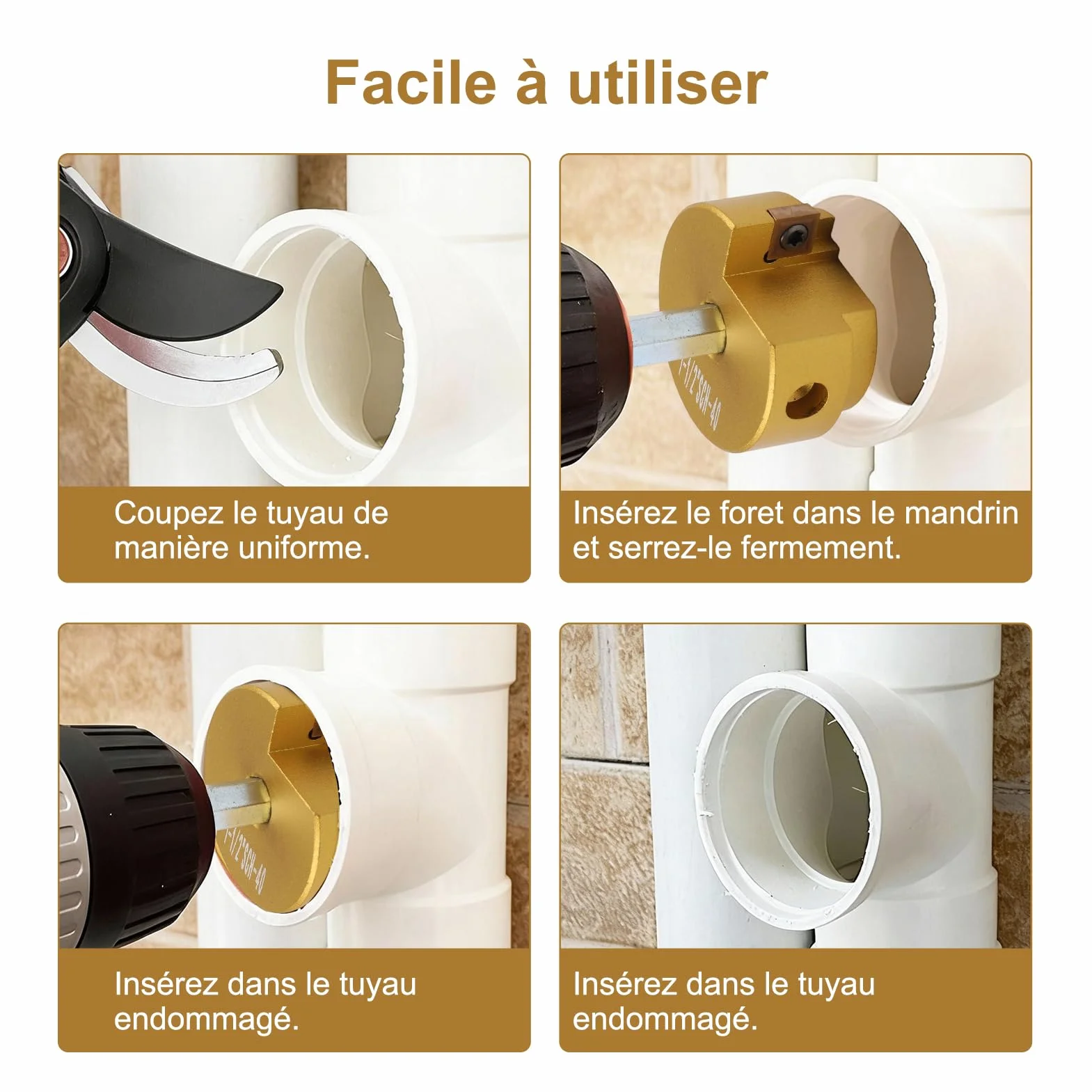 Kits de escariador de tubería de PVC de hoja equilibrada, protector de montaje de PVC, escariador rápido y fácil ahorrador de cubo para fontanería (1-1/2 pulgadas)