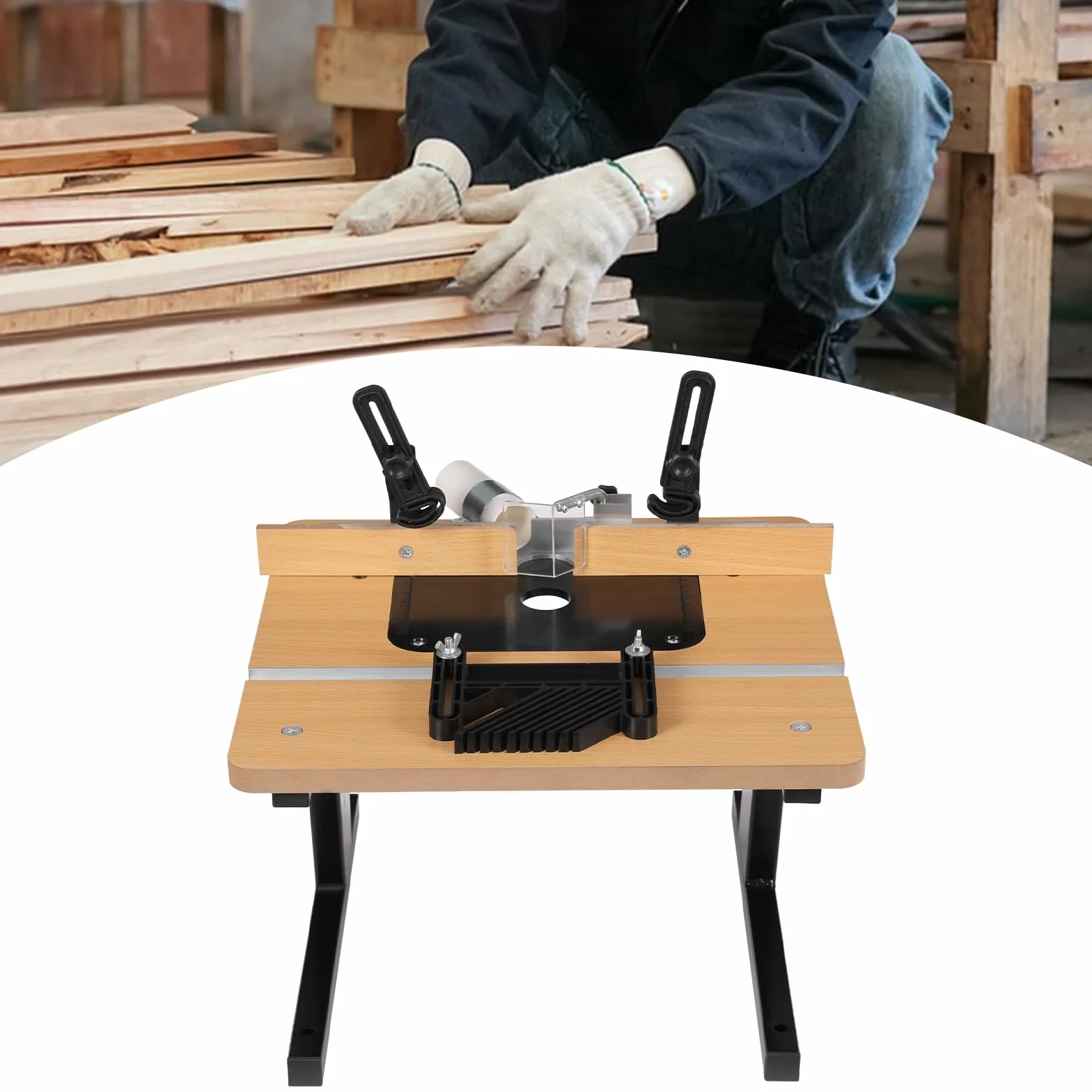 Mesa de madera para carpintería, router, mesa de madera MDF, respaldo izquierdo y derecho, con escala de madera, 43 x 40 cm