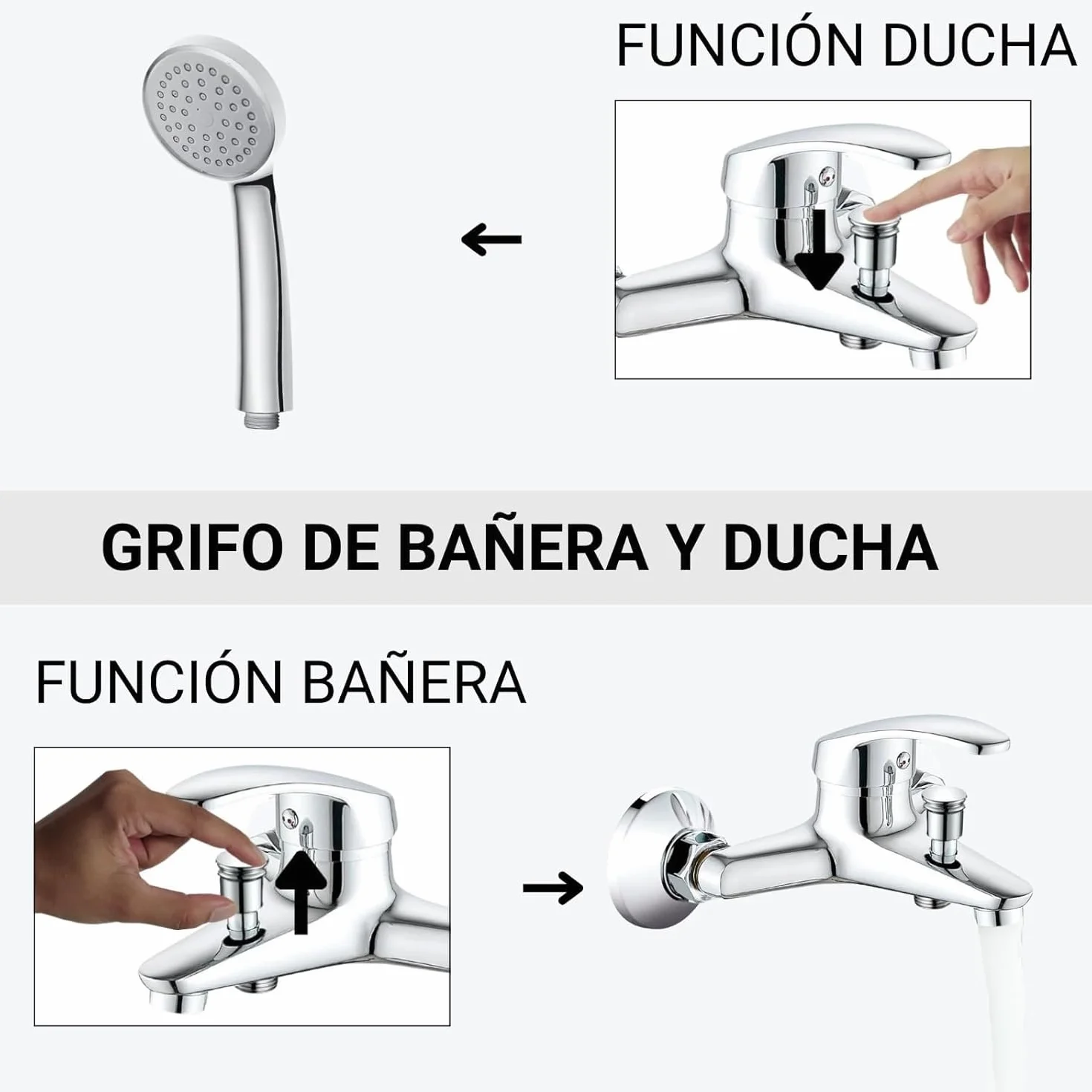 Grio de ducha - Grifo de bañera - conexiones universales - incluye componentes de montaje - montaje facil - monomando ducha - grifo bañera y ducha - grifo de ducha
