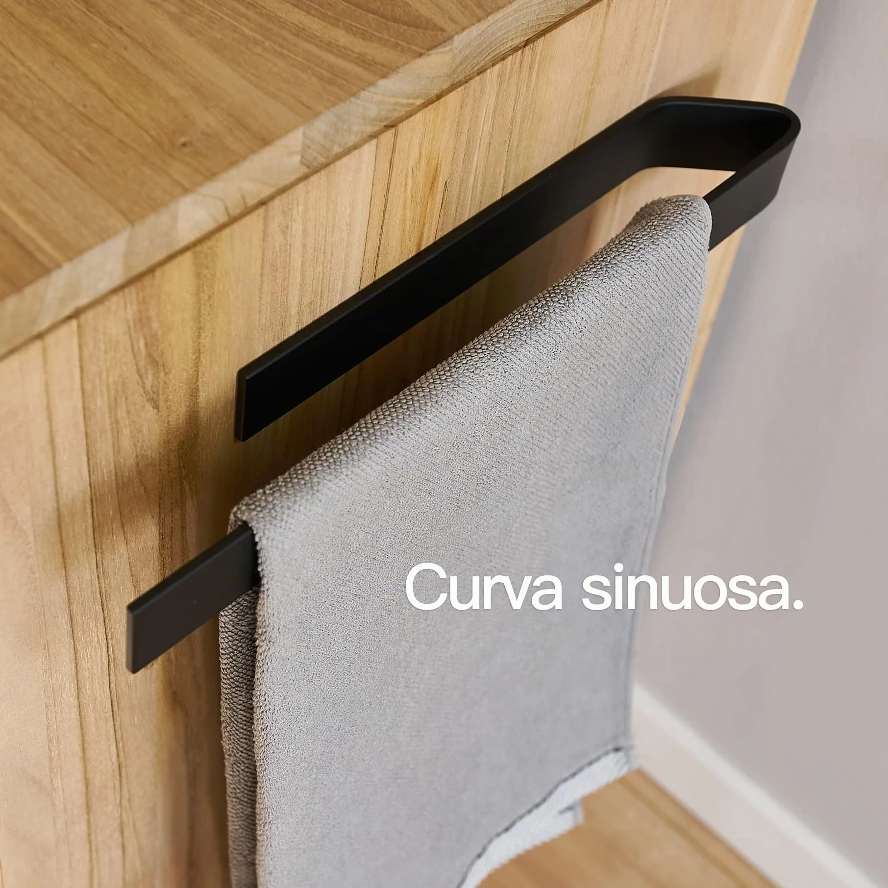 Toallero Adhesivo Baño 40 cm Negro Mate | Design Hamburgo Sin Taladro