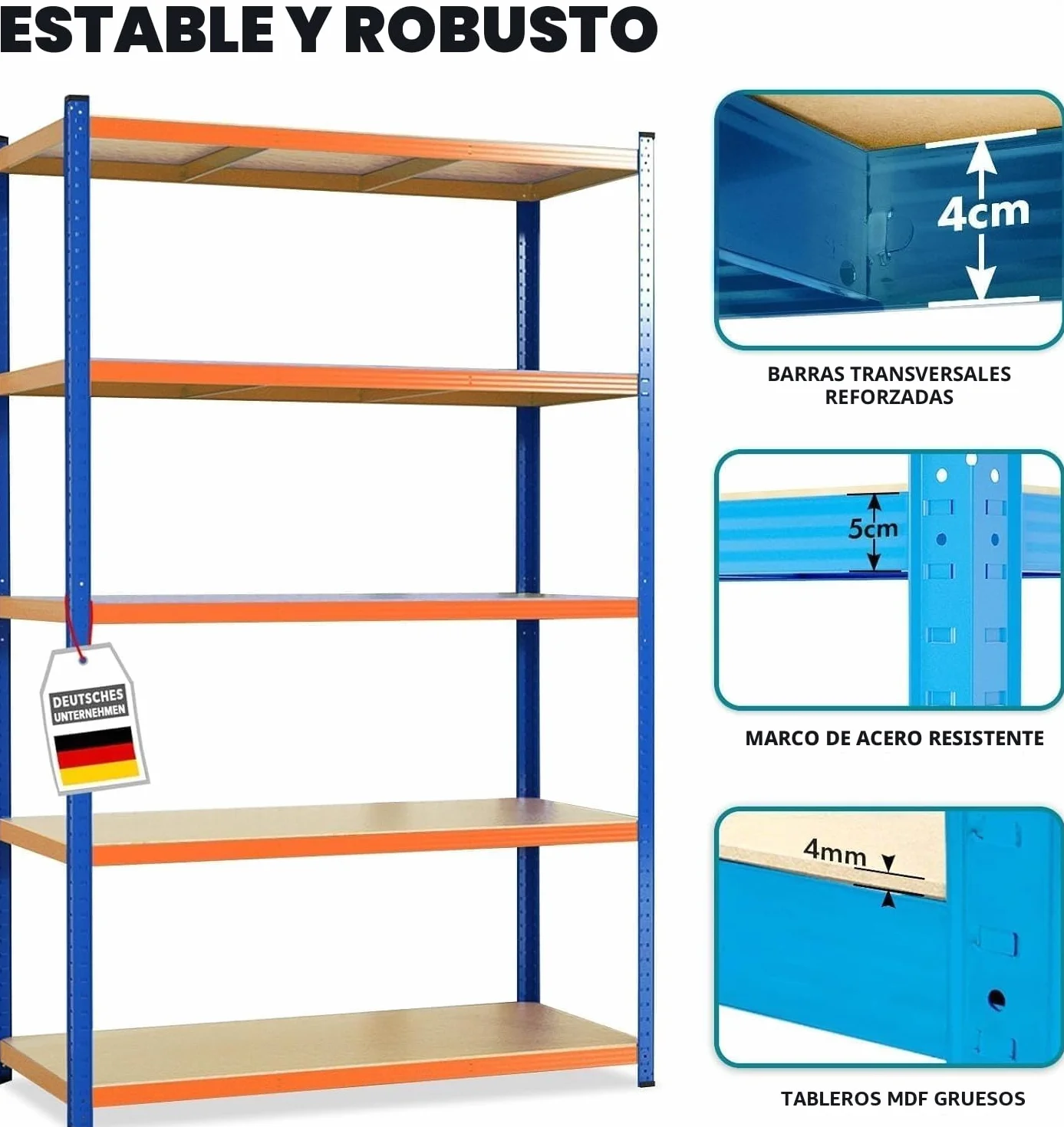 Estantería Floordirekt para cargas pesadas - Estantería modular, estantería para sótano, estantería de almacenamiento, banco de trabajo - Capacidad de carga hasta 1250 kg - Montaje rápido