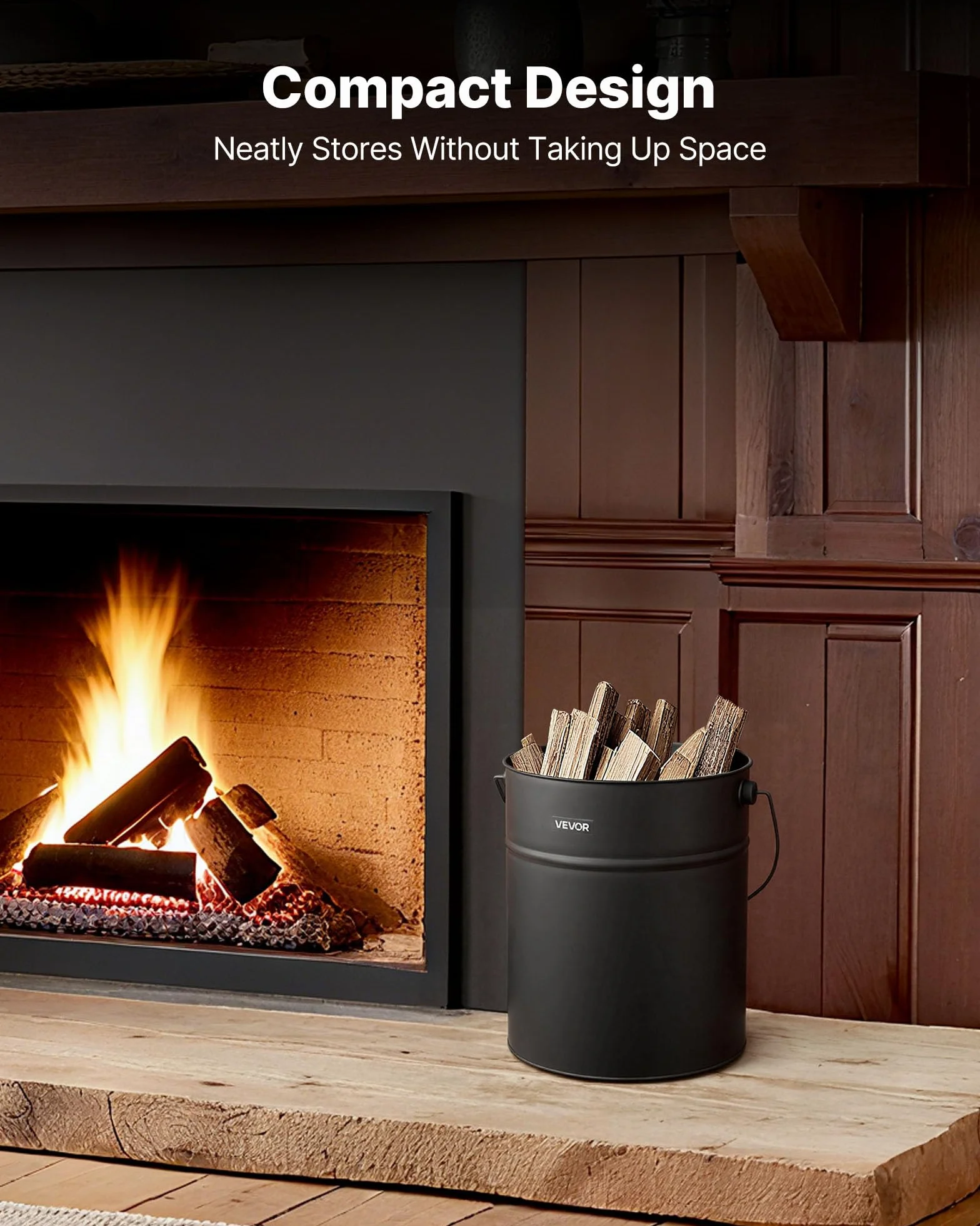 VEVOR Cubo de Cenizas con Tapa 4 en 1, Incluye Cubo para Carbón, Pala, Escoba y Guantes, Capacidad de 15 L para Chimeneas, Fogatas y Estufas de Leña, Acero al Carbono, Color Negro, 254 x 305 mm