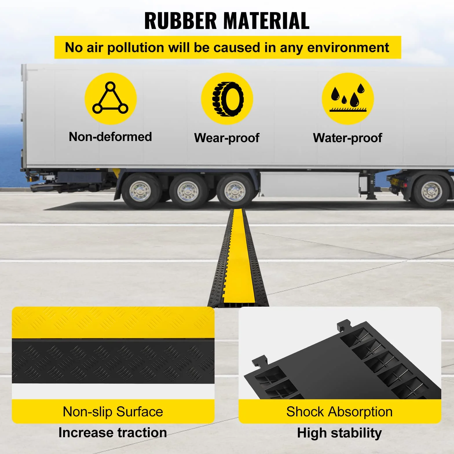 Happybuy Pasacables de Suelo para Proteger las Cables Protector de Cables Protector de Cubierta de Piso de Cables Exteriores Protector de Cubierta de Goma 5 canales