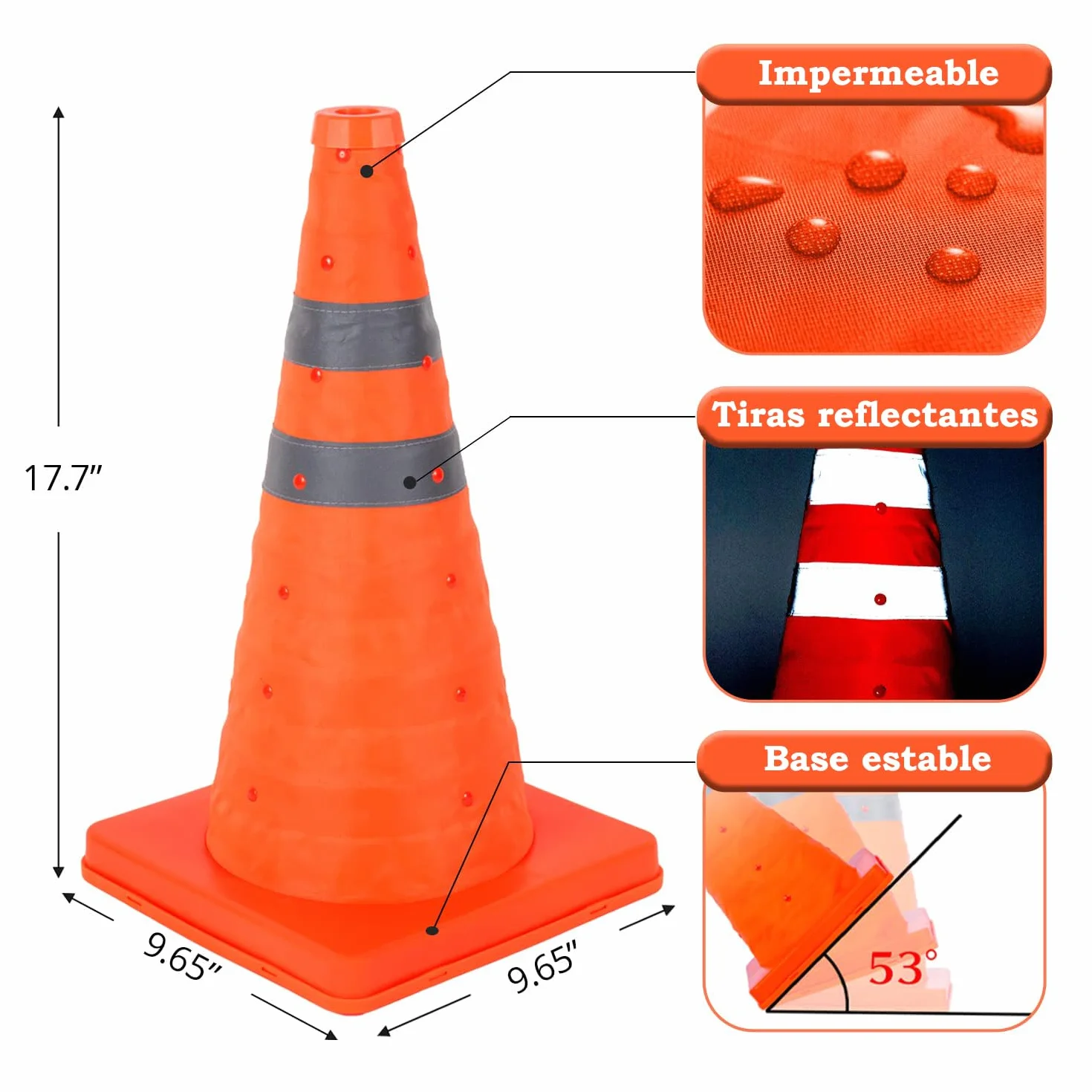 Cono de Seguridad Plegable 45cm Señalización de Tráfico Pop Up Estacionamiento (4 uds)