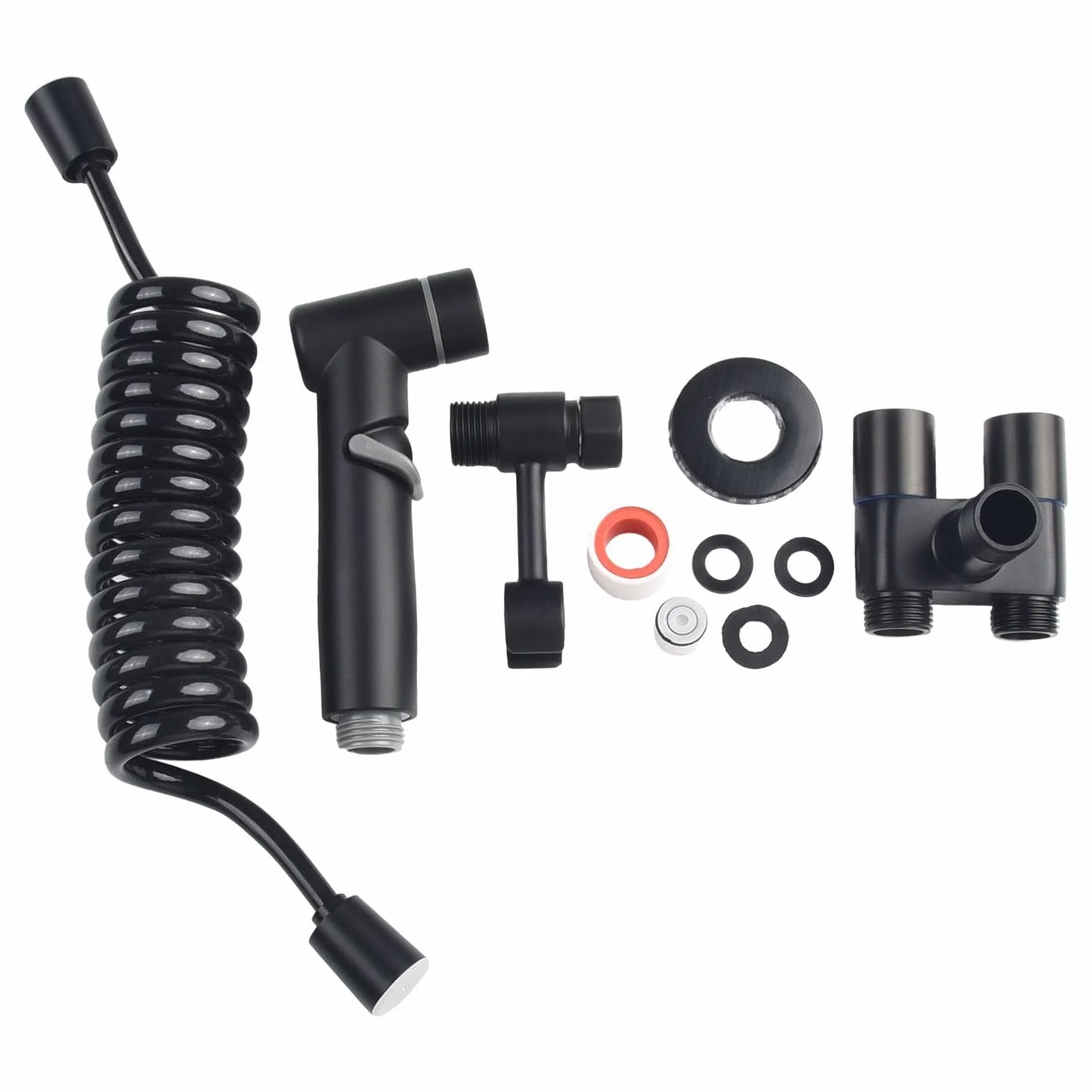 Válvula de control dual de 1 en 2 salidas, grifo de lavadora de doble control de salidas, válvula triangular de inodoro, grifo de baño de doble mango (negro elegante)