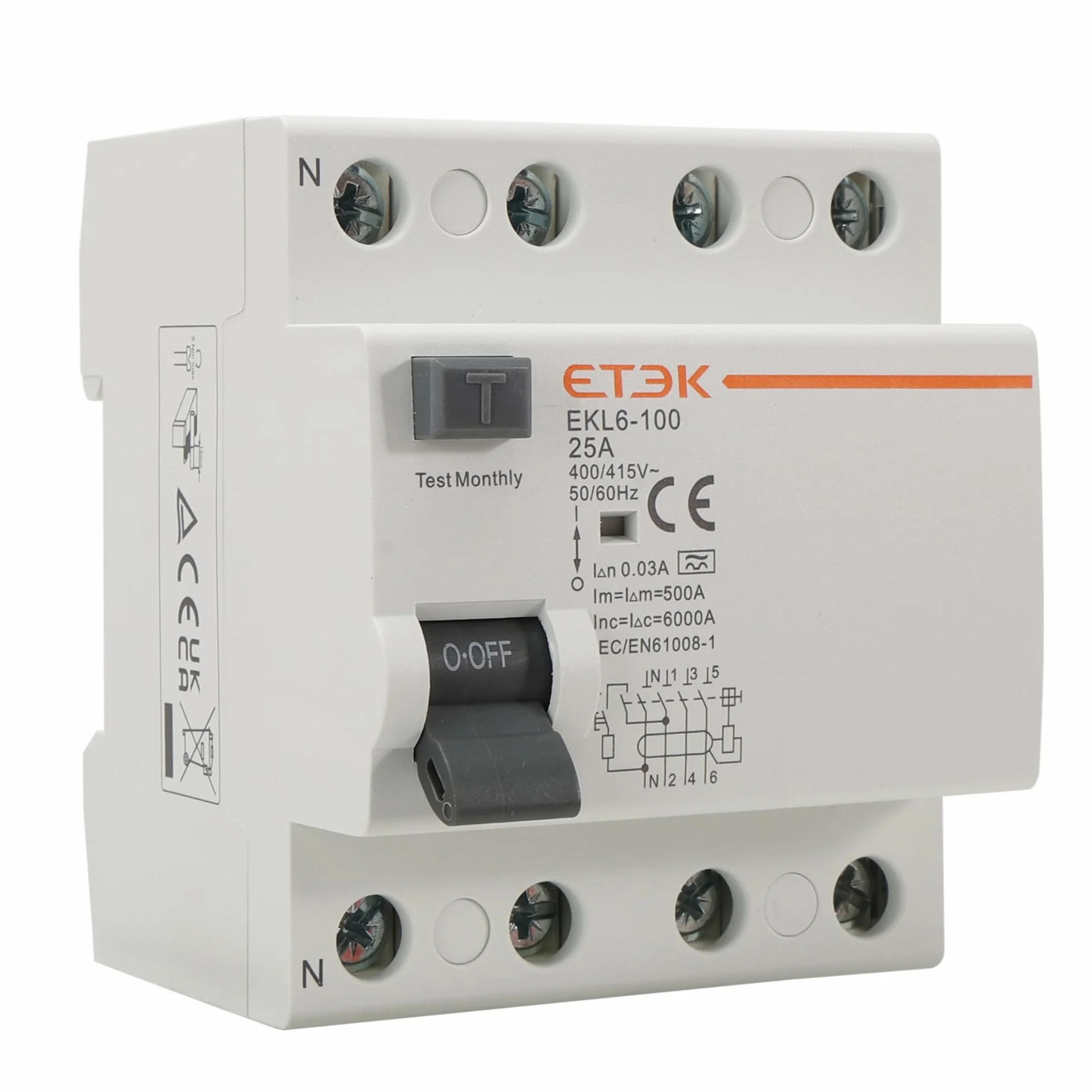 Interruptor Diferencial Superinmunizado 4P 25A 30mA Tipo A - Protección Contra Fugas Eléctricas - RCCB (3P+N) - Montaje en Carril DIN - Cuadro Trifásico o General