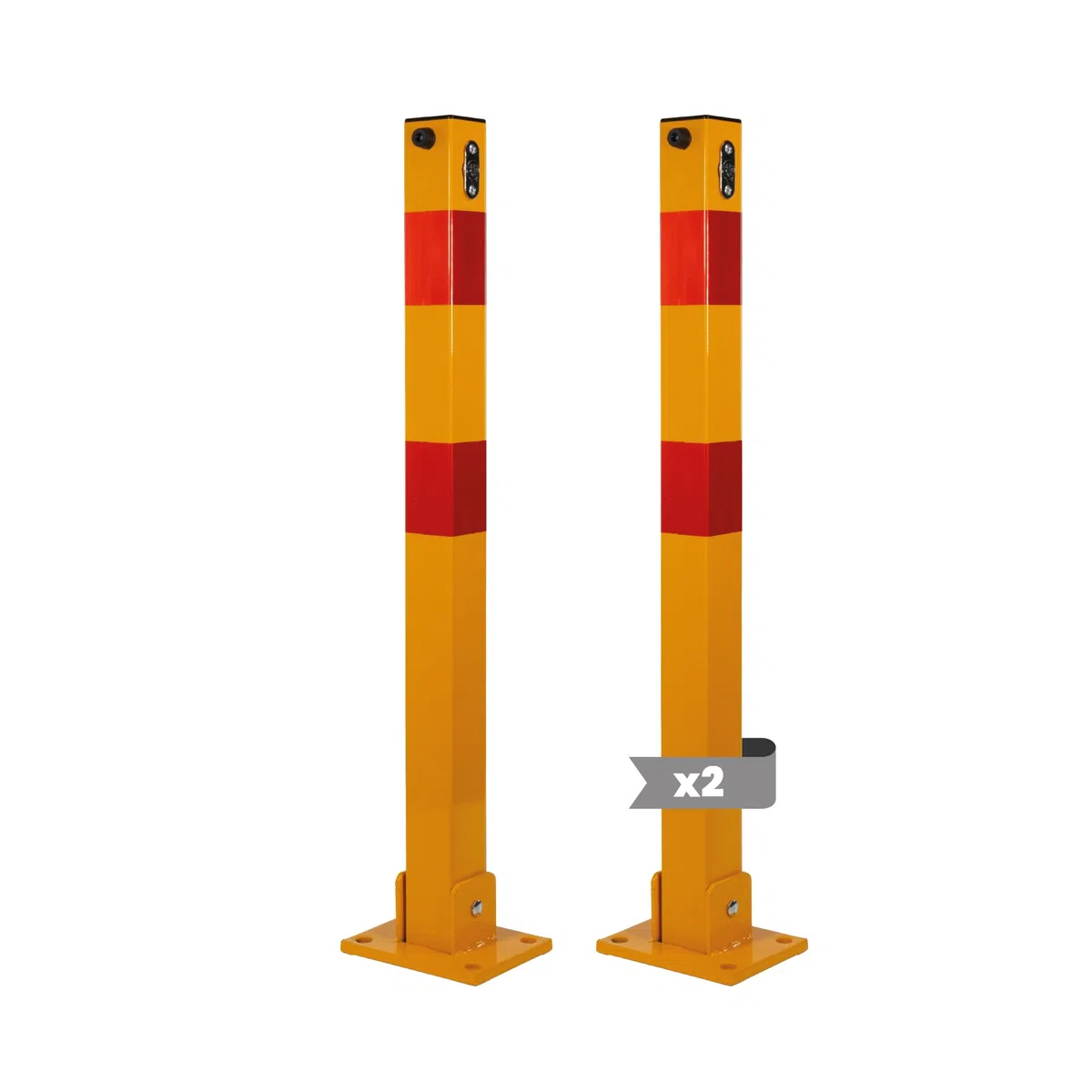 EBERSIGN - Pack 2 Cepo para Plaza Garaje Reflectante con Llave | Bolardo para Parking Acero Galvanizado Resistente | Barrera Parking de Fácil Instalación y Durable, 72,5 x 11 x 70 cm