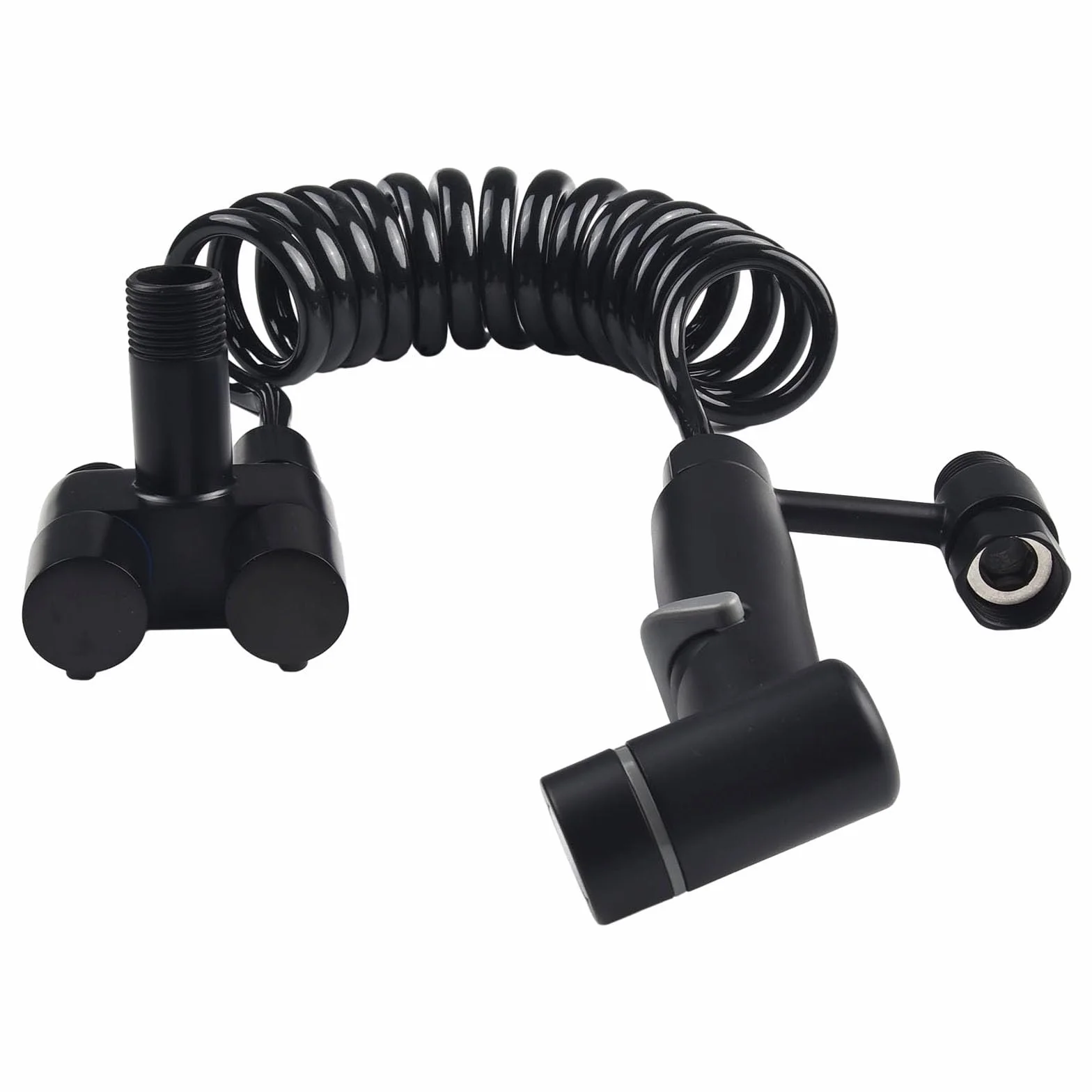 Válvula de control dual de 1 en 2 salidas, grifo de lavadora de doble control de salidas, válvula triangular de inodoro, grifo de baño de doble mango (negro elegante)
