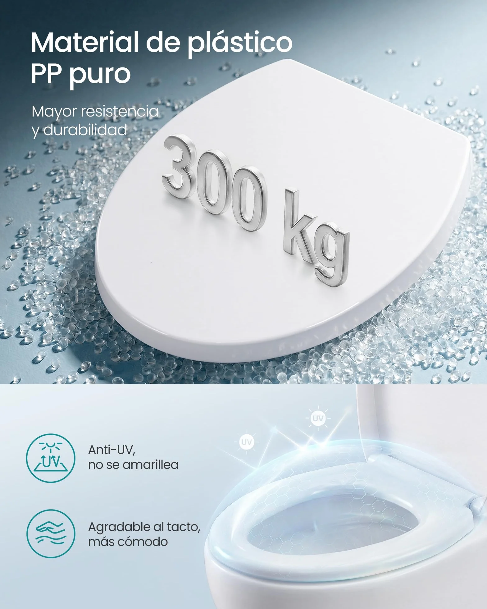 SONGMICS Tapa de WC Universal Cierre Suave Asiento Plástico PP Carga 300 kg Blanco