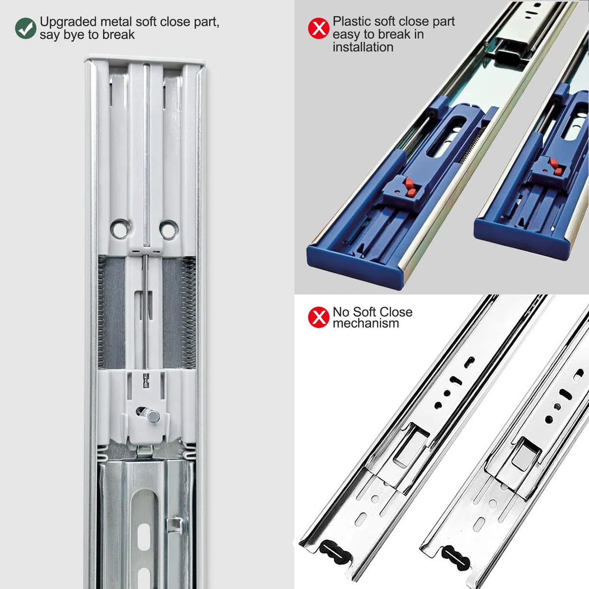 guias correderas para cajones 6 pares (12 piezas), 35 cm Guías para cajones de cierre automático suave, extensión completa con guías con rodamiento de bolas