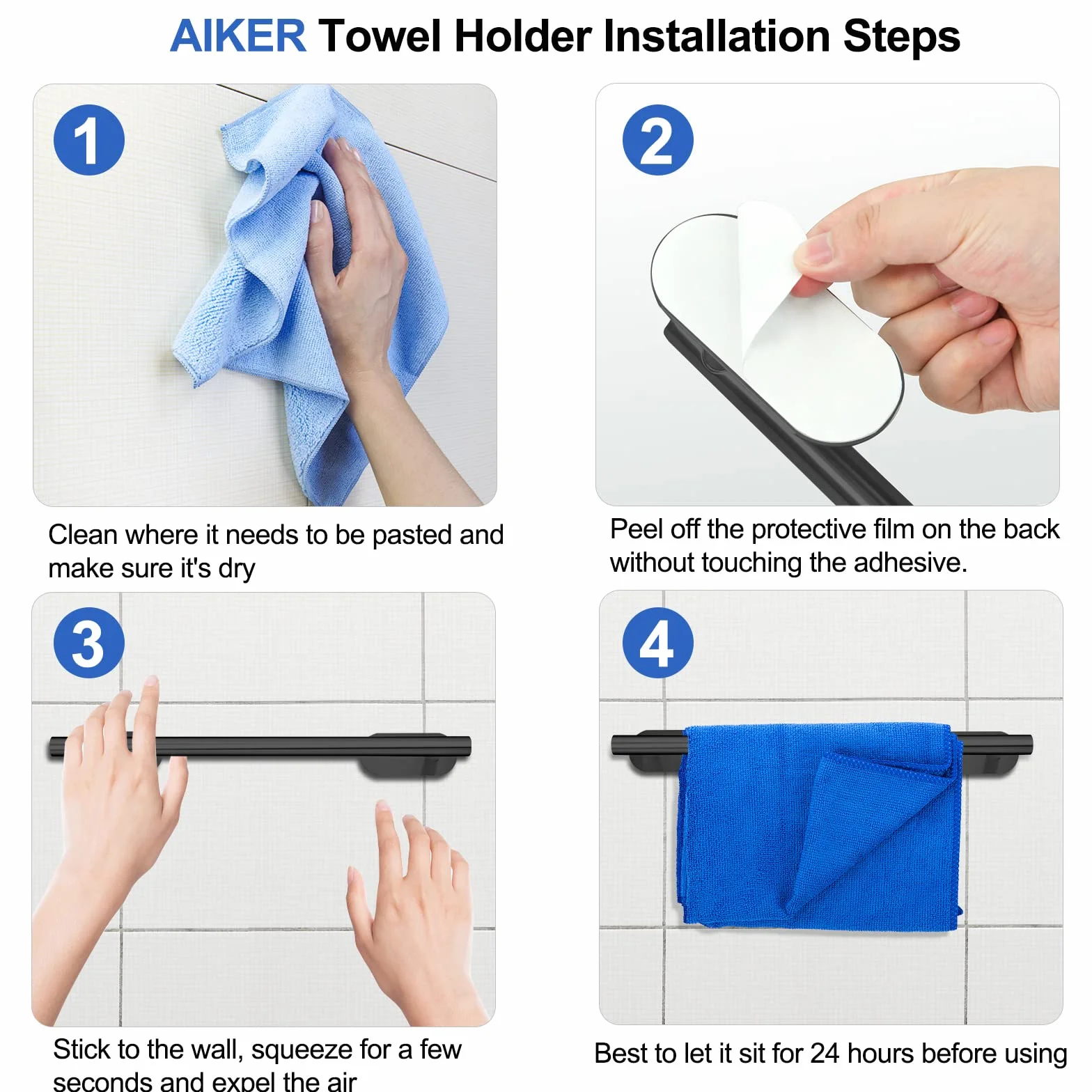 AIKER Toalleros de Baño Sin Taladro, 8 Piezas Juego de Acero Inoxidable 304 para Pared