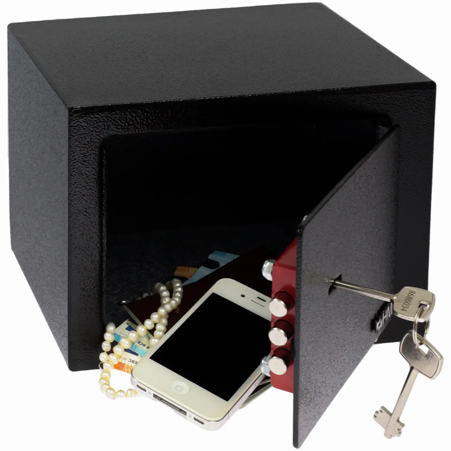HMF Caja fuerte con llave para muebles, compacto y resistente, 23x17x17 cm, Negro