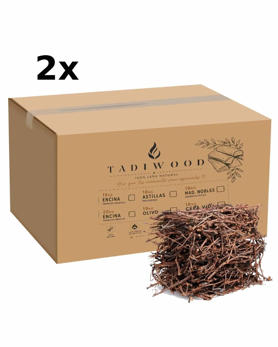 2x68LRamas de Sarmiento Ideal para Arroces, Paellas, Calçots y Chuletitas de Cordero. 68L. Hecho en España. Leña de Vid 100% Natural