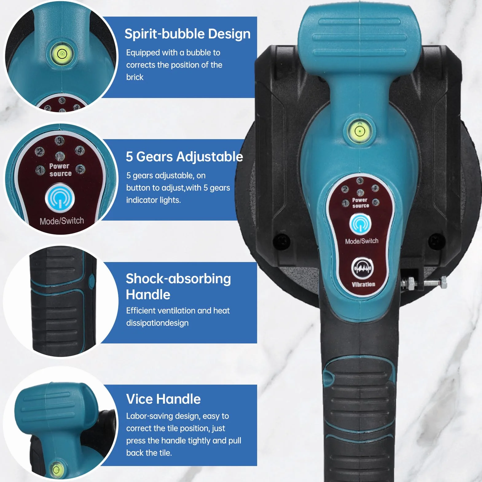 Niveladora vibratoria de azulejos de 21 V, herramienta para colocar azulejos con 5 velocidades ajustables, alta capacidad carga, herramienta vibratoria (UE,)