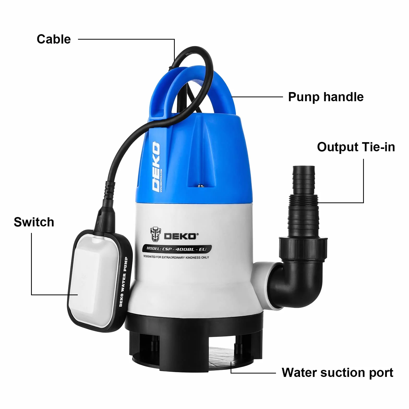 DEKO Bomba de agua sumergible eléctrica 400 W 8000 L/H interruptor flotador