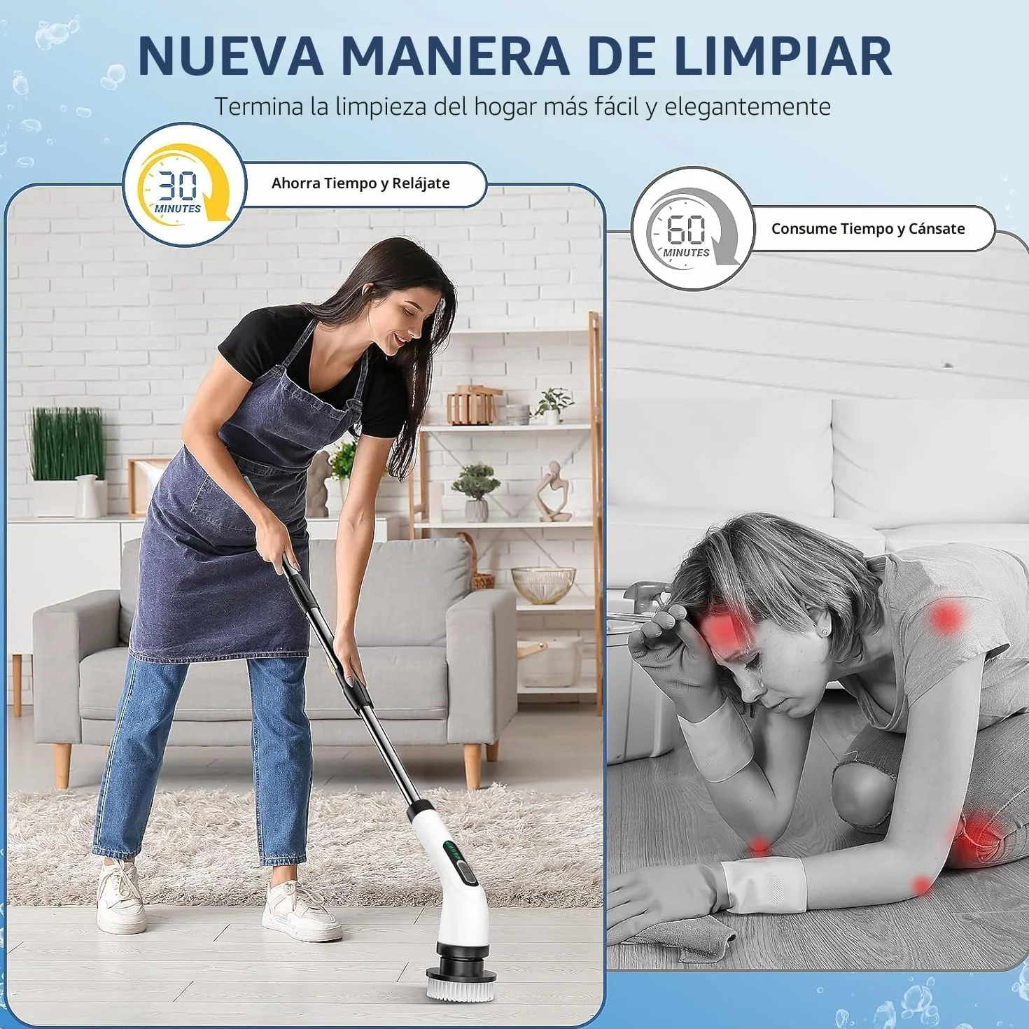 FYDEE Cepillo Eléctrico Limpieza Hogar IPX7 7 Cabezales Reemplazables Fregadora Giratoria