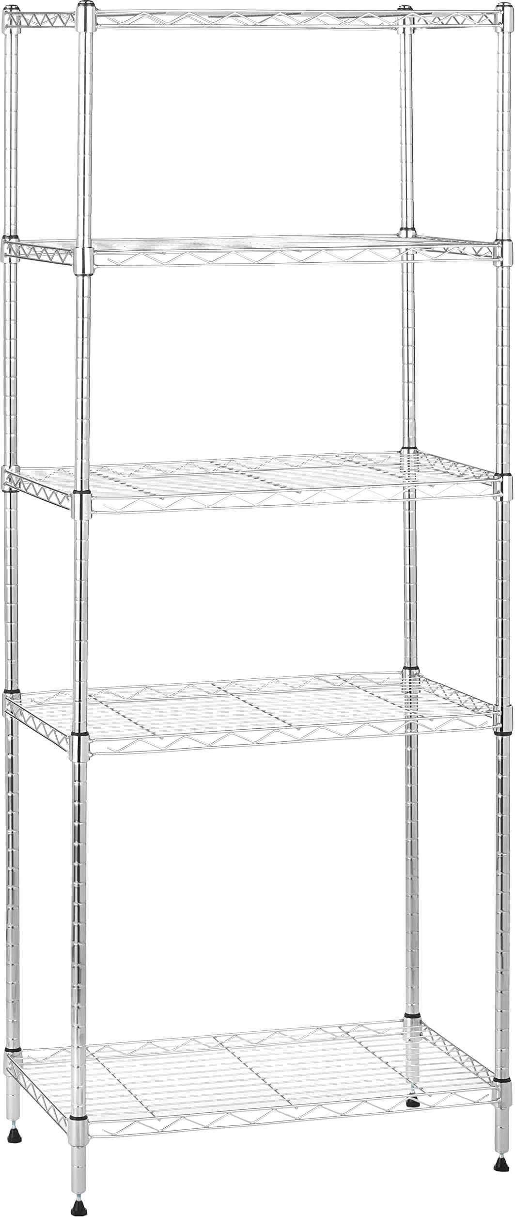 Amazon Basics Unidad de almacenamiento estrecha de 5 baldas con estantes ajustables en altura y patas niveladoras, peso máximo de 453 kg, Cromado, 34 cm x 58.9 cm x 152.5 cm (D x W x H)